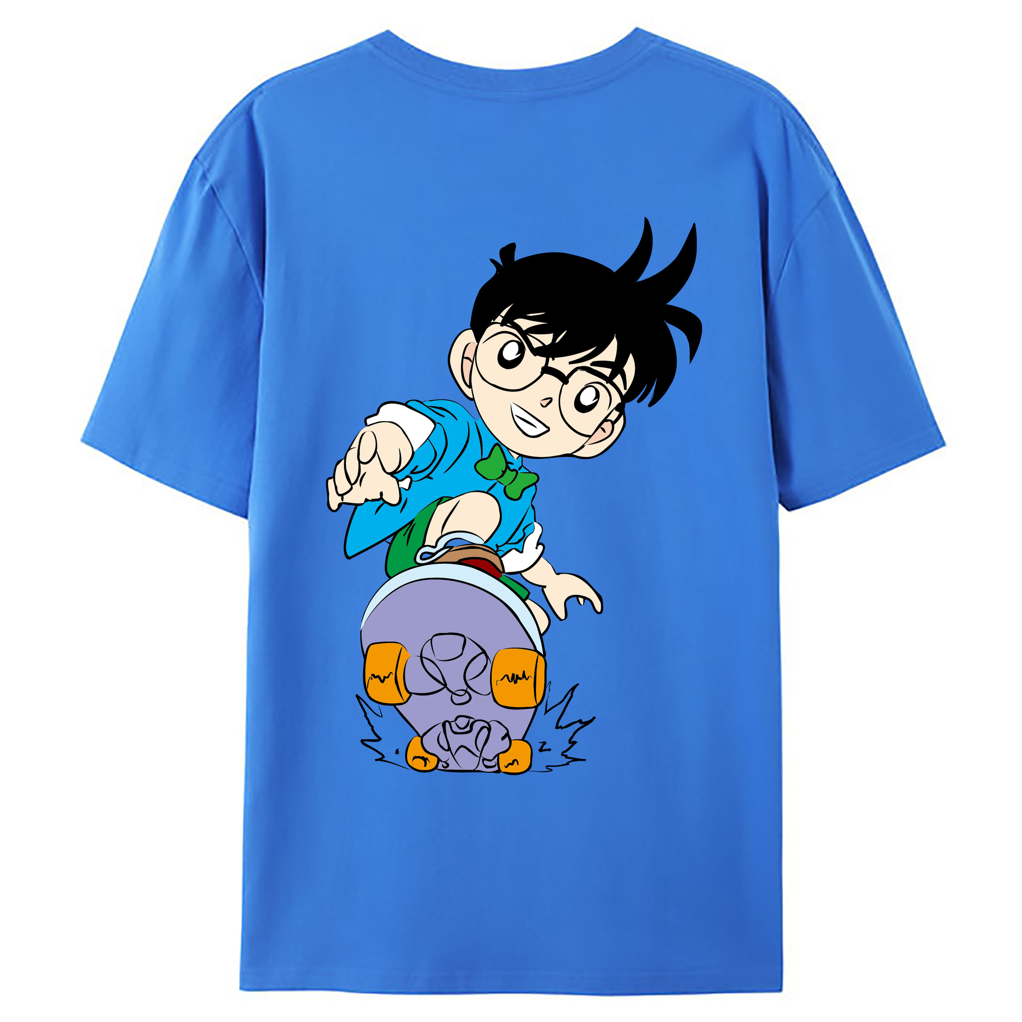 （画像用） 名探偵コナン 江戸川 コナン Detective Conan Conan Edogawa 綿100％ メンズ半袖Tシャツ（バックプリント） 通気性