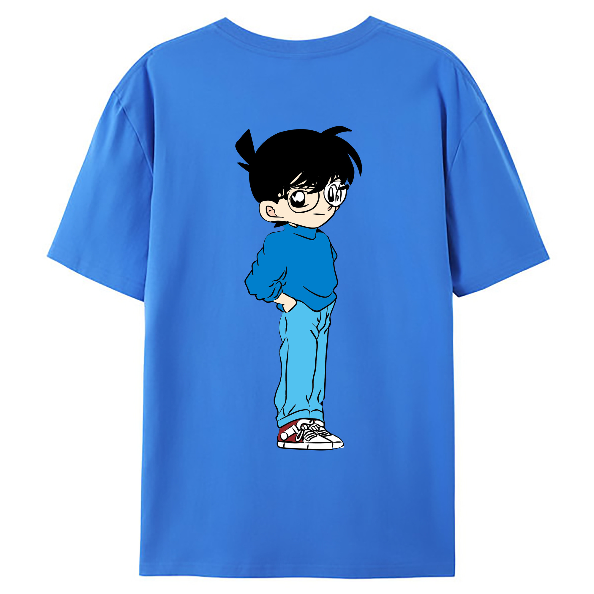 （画像用） 名探偵コナン 江戸川 コナン Detective Conan Conan Edogawa 綿100％ メンズ半袖Tシャツ（バックプリント） 通気性