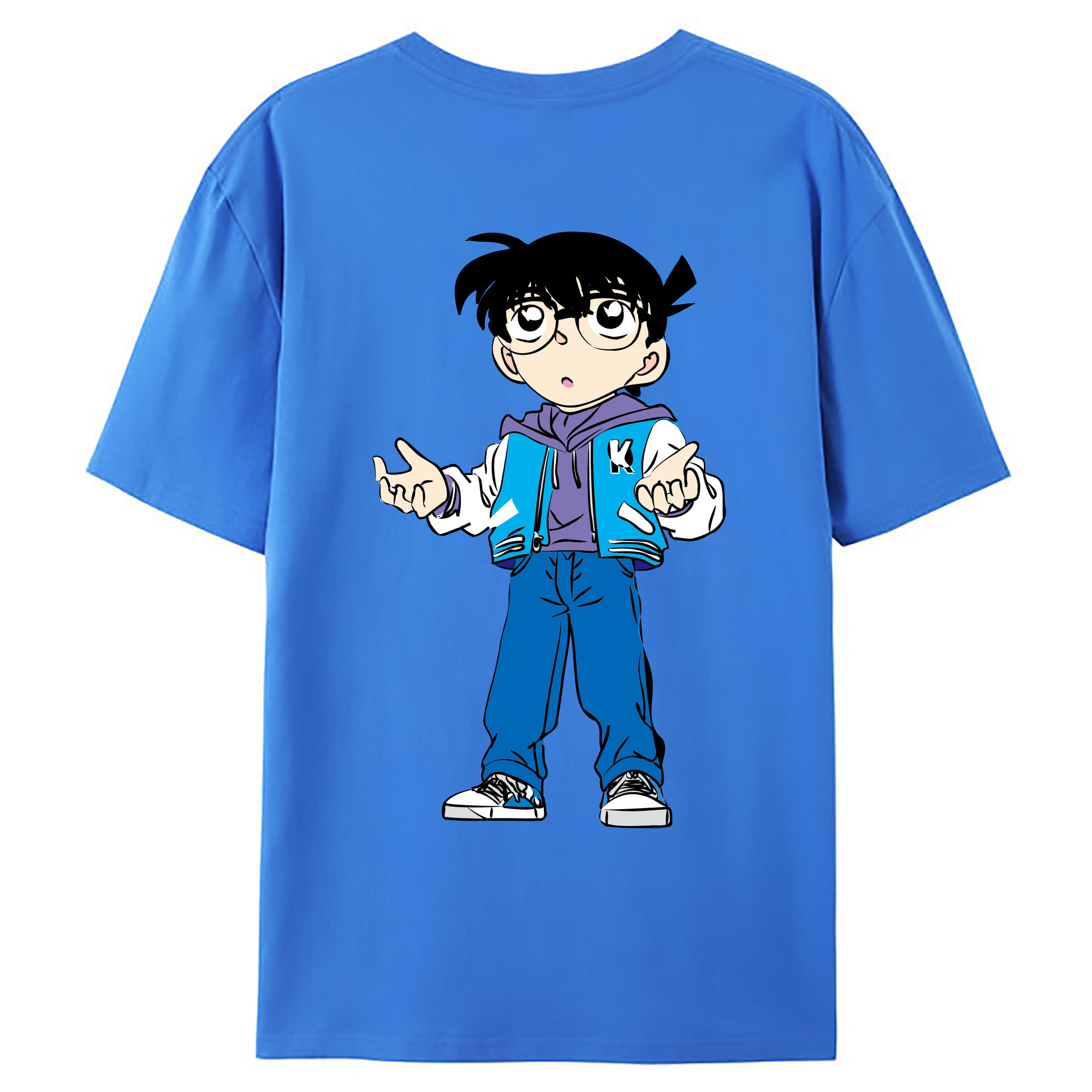 （画像用） 名探偵コナン 江戸川 コナン Detective Conan Conan Edogawa 綿100％ メンズ半袖Tシャツ（バックプリント） 通気性