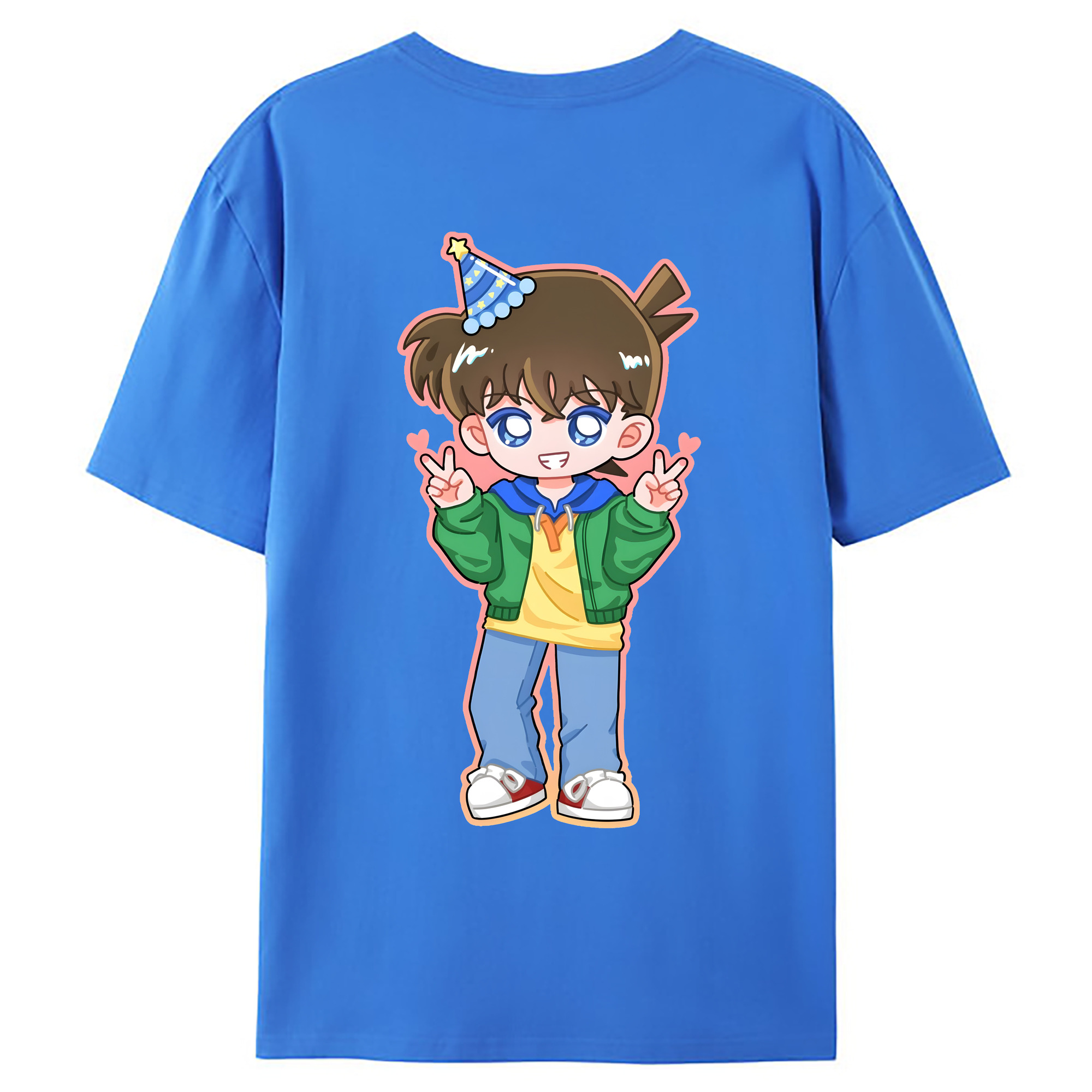 （画像用） 名探偵コナン 江戸川 コナン Detective Conan Conan Edogawa 綿100％ メンズ半袖Tシャツ（バックプリント） 通気性
