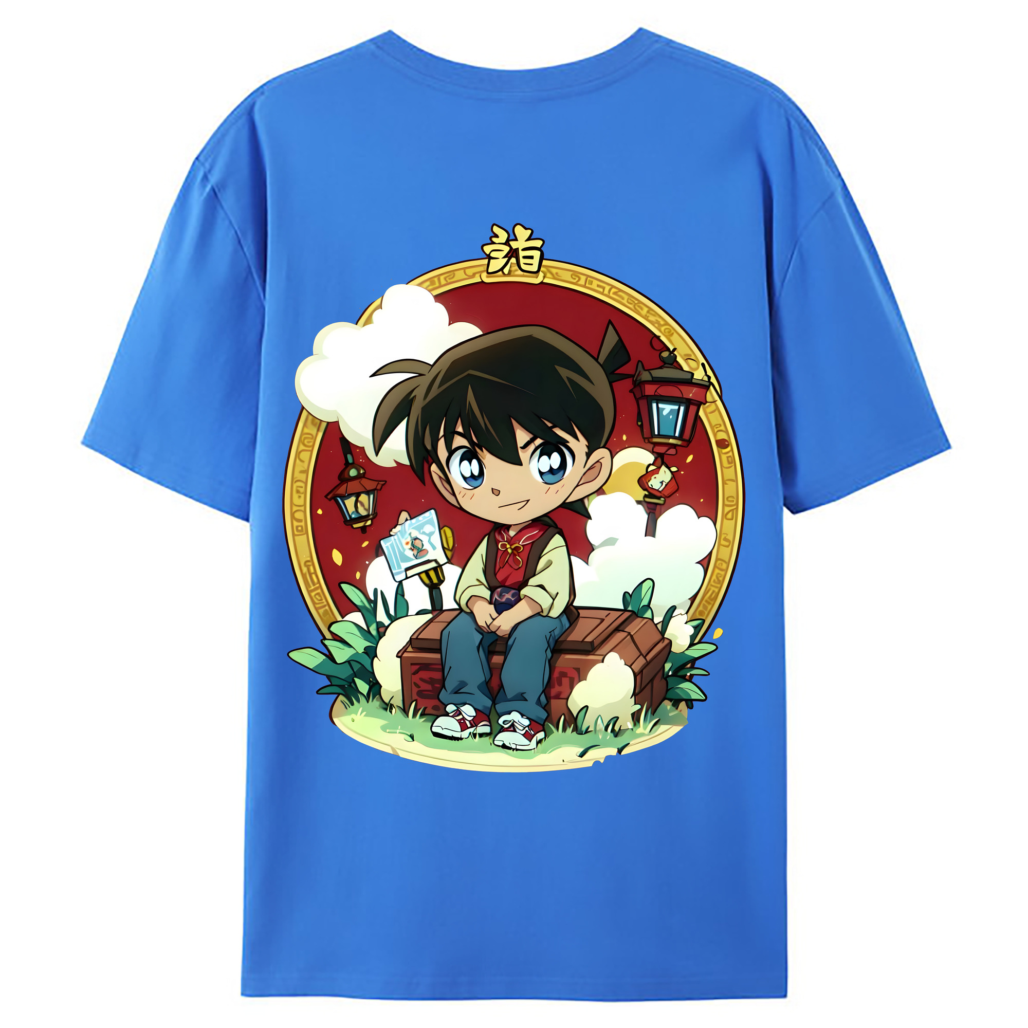 （画像用） 名探偵コナン 江戸川 コナン Detective Conan Conan Edogawa 綿100％ メンズ半袖Tシャツ（バックプリント） 通気性