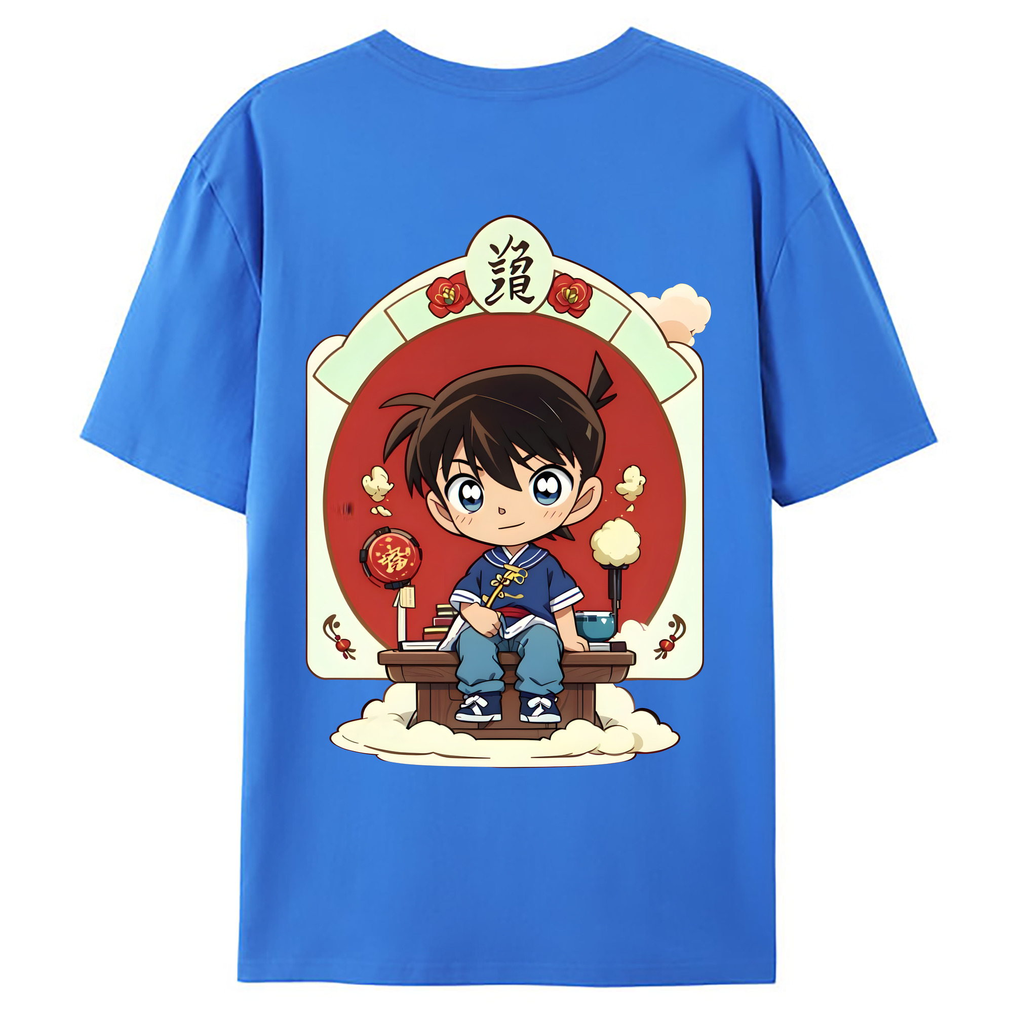 （画像用） 名探偵コナン 江戸川 コナン Detective Conan Conan Edogawa 綿100％ メンズ半袖Tシャツ（バックプリント） 通気性