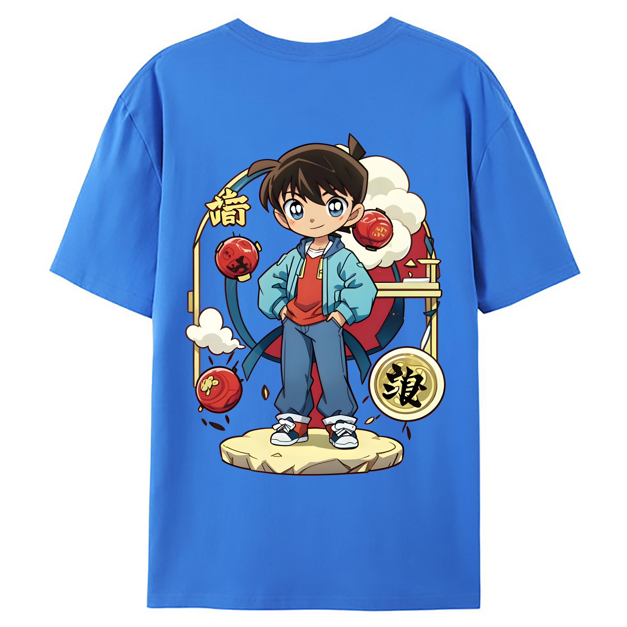 （画像用） 名探偵コナン 江戸川 コナン Detective Conan Conan Edogawa 綿100％ メンズ半袖Tシャツ（バックプリント） 通気性