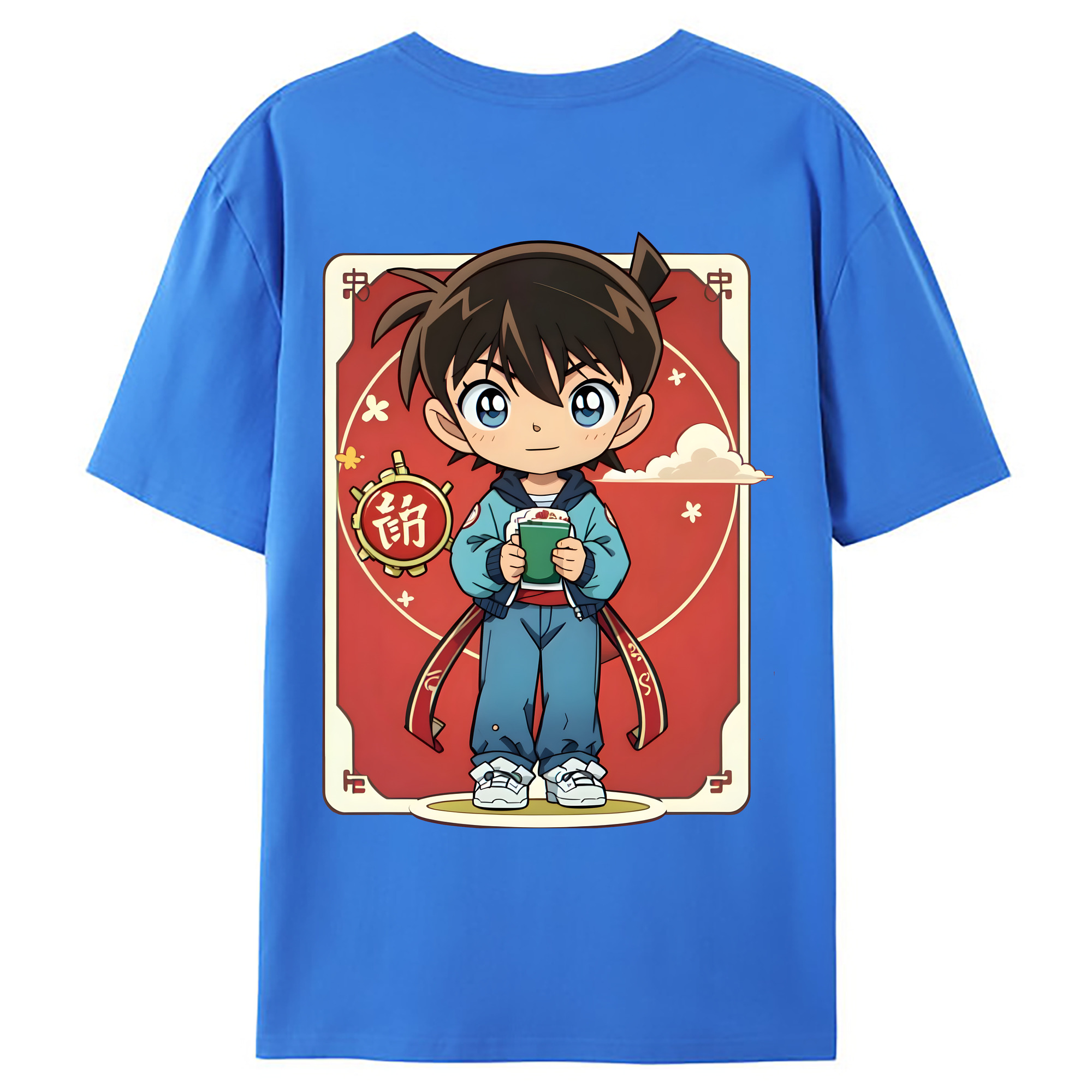 （画像用） 名探偵コナン 江戸川 コナン Detective Conan Conan Edogawa 綿100％ メンズ半袖Tシャツ（バックプリント） 通気性