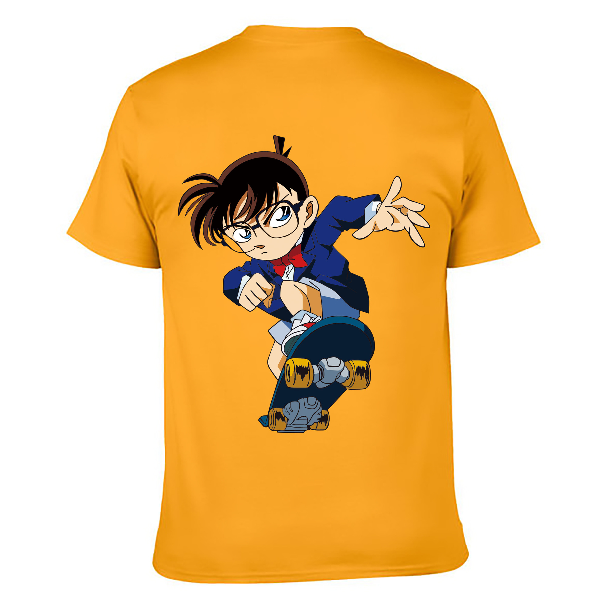 （画像用） 名探偵コナン 江戸川 コナン Detective Conan Conan Edogawa 綿100％ メンズ半袖Tシャツ（バックプリント） 通気性