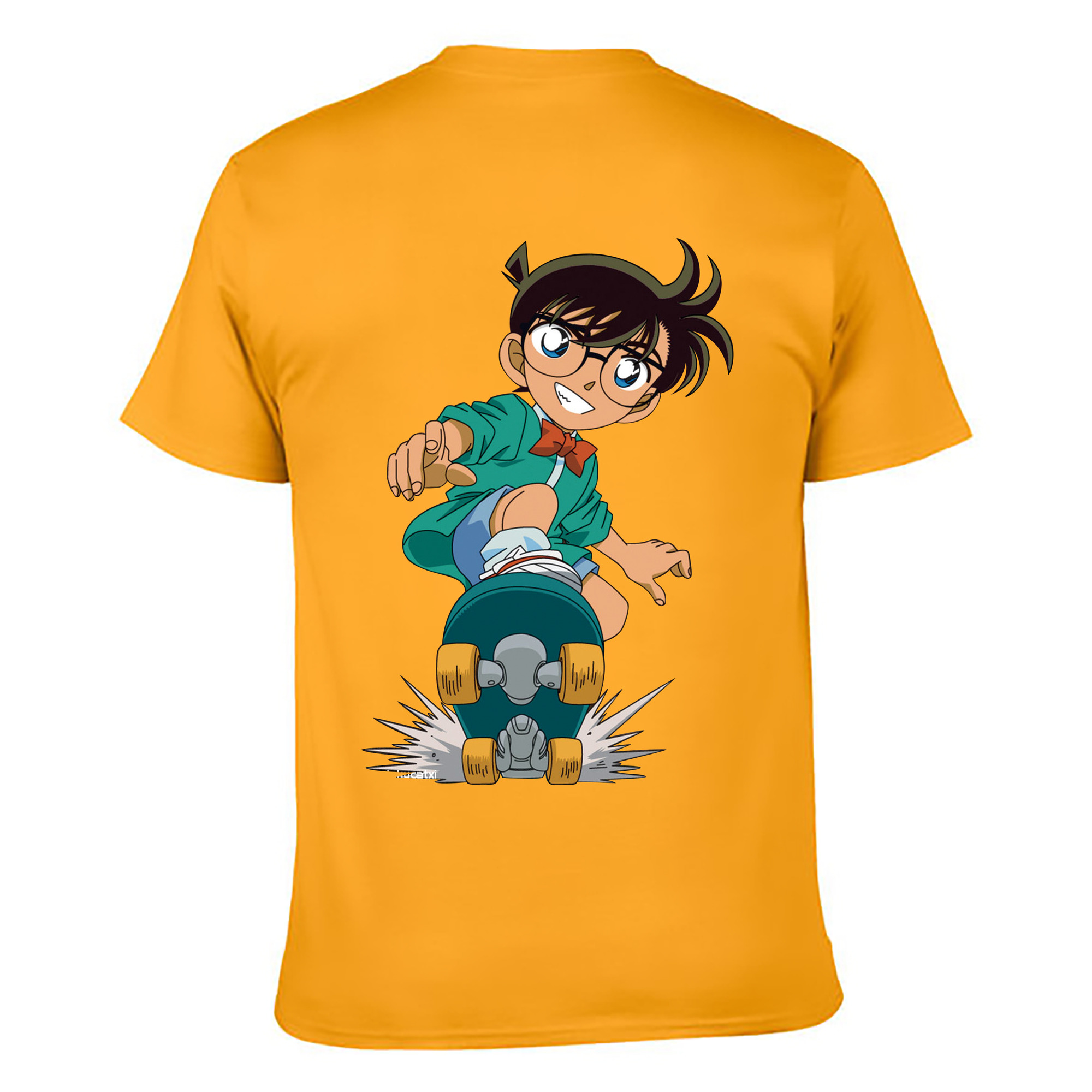 （画像用） 名探偵コナン 江戸川 コナン Detective Conan Conan Edogawa 綿100％ メンズ半袖Tシャツ（バックプリント） 通気性