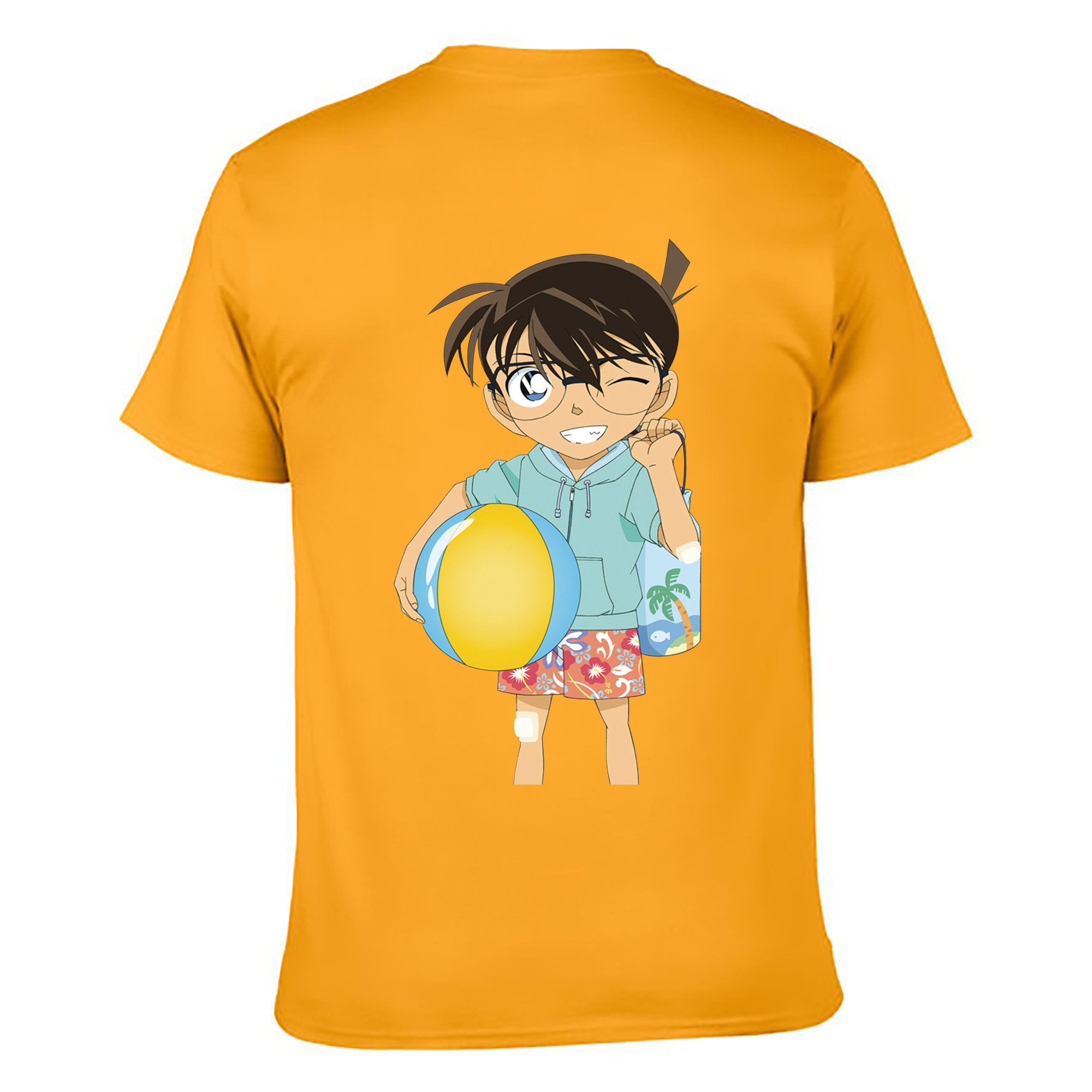（画像用） 名探偵コナン 江戸川 コナン Detective Conan Conan Edogawa 綿100％ メンズ半袖Tシャツ（バックプリント） 通気性