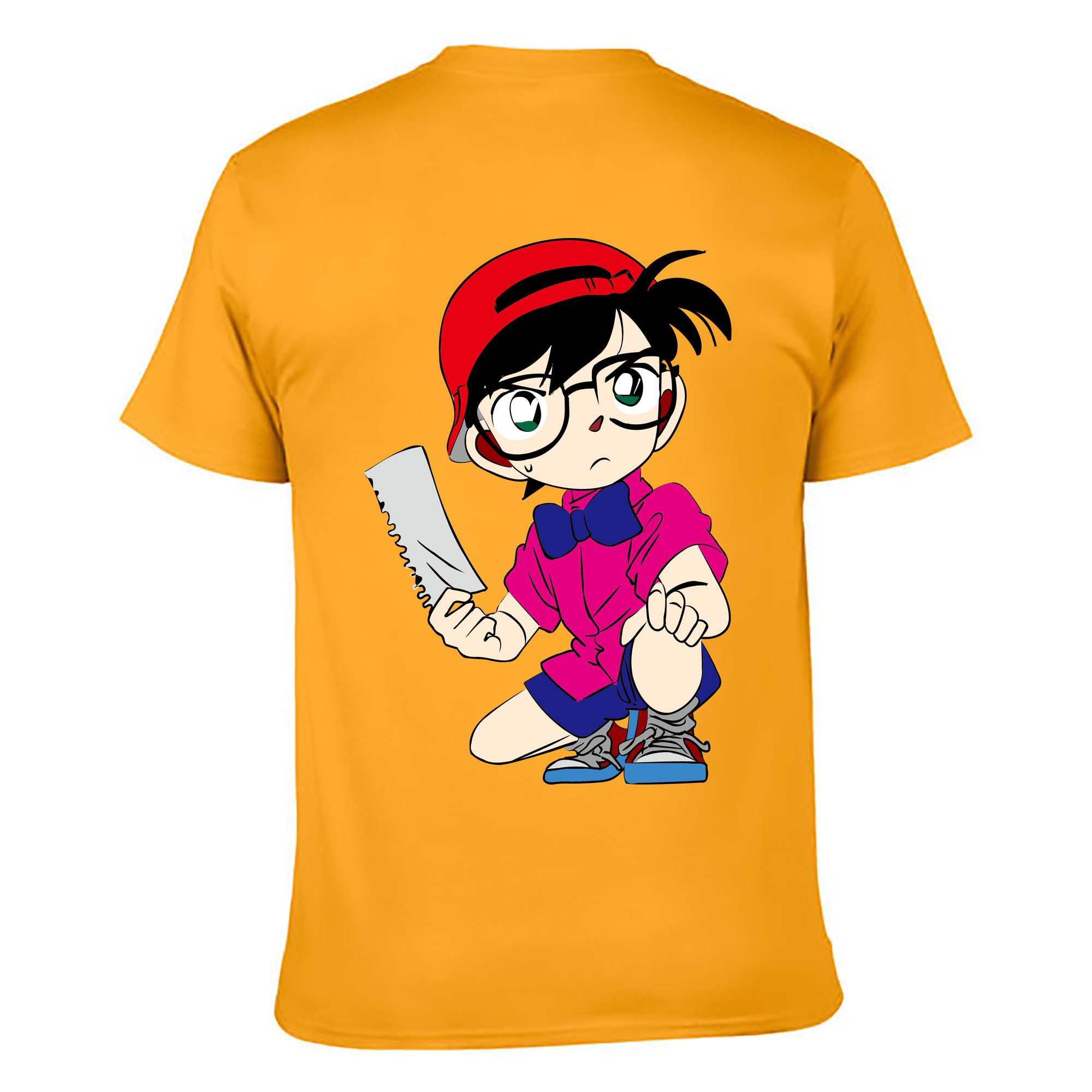 （画像用） 名探偵コナン 江戸川 コナン Detective Conan Conan Edogawa 綿100％ メンズ半袖Tシャツ（バックプリント） 通気性