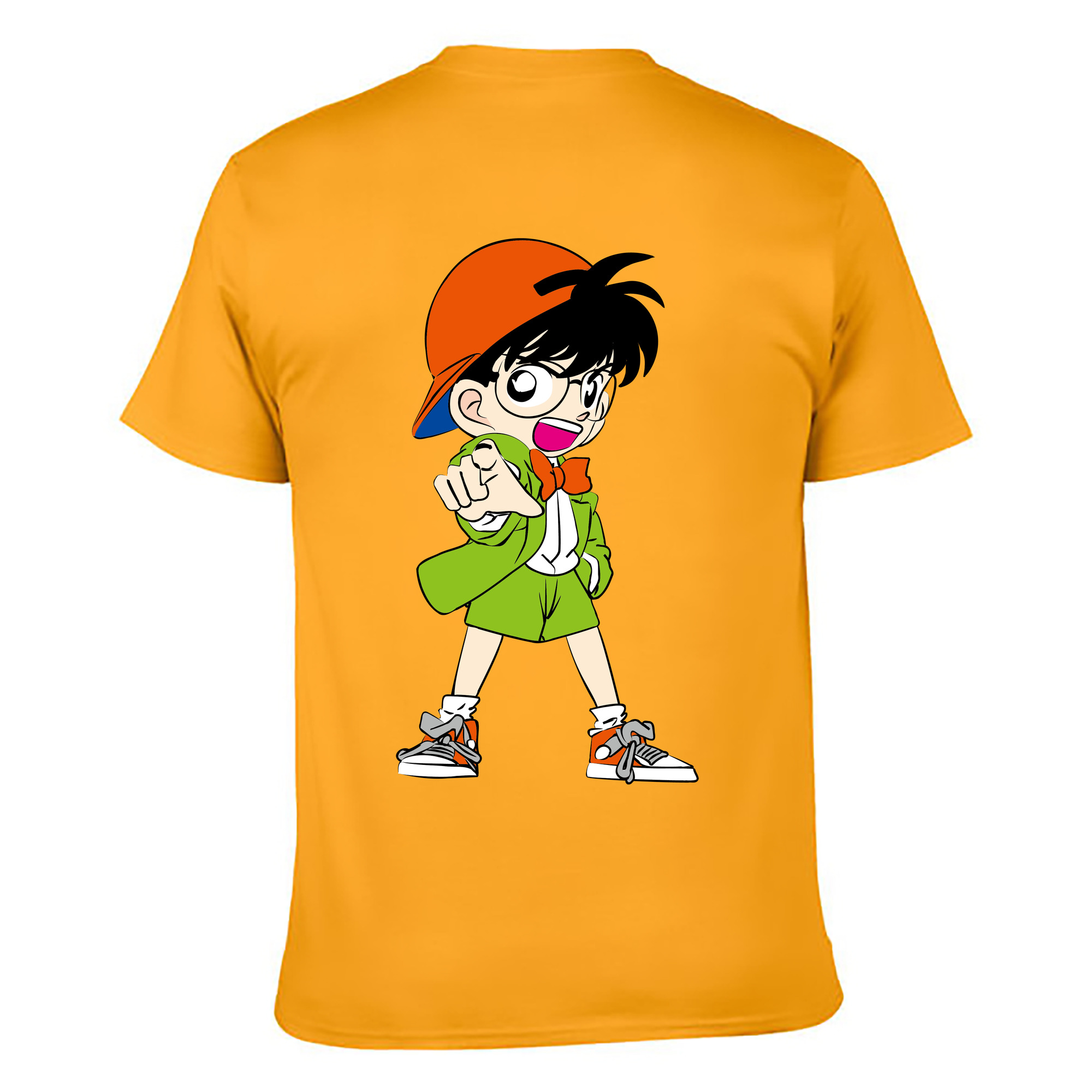 （画像用） 名探偵コナン 江戸川 コナン Detective Conan Conan Edogawa 綿100％ メンズ半袖Tシャツ（バックプリント） 通気性