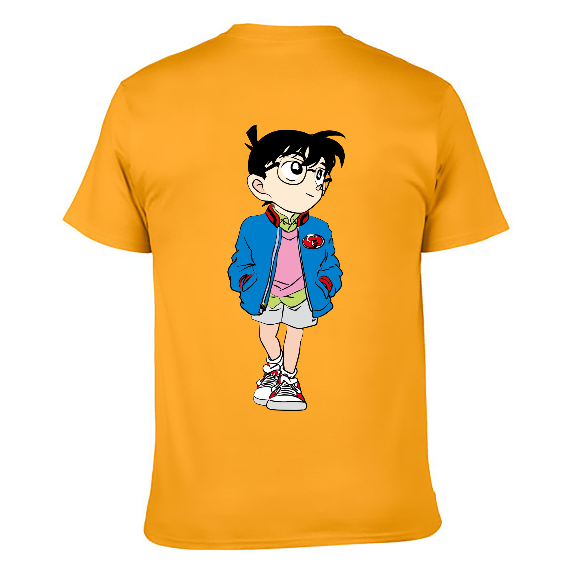 （画像用） 名探偵コナン 江戸川 コナン Detective Conan Conan Edogawa 綿100％ メンズ半袖Tシャツ（バックプリント） 通気性