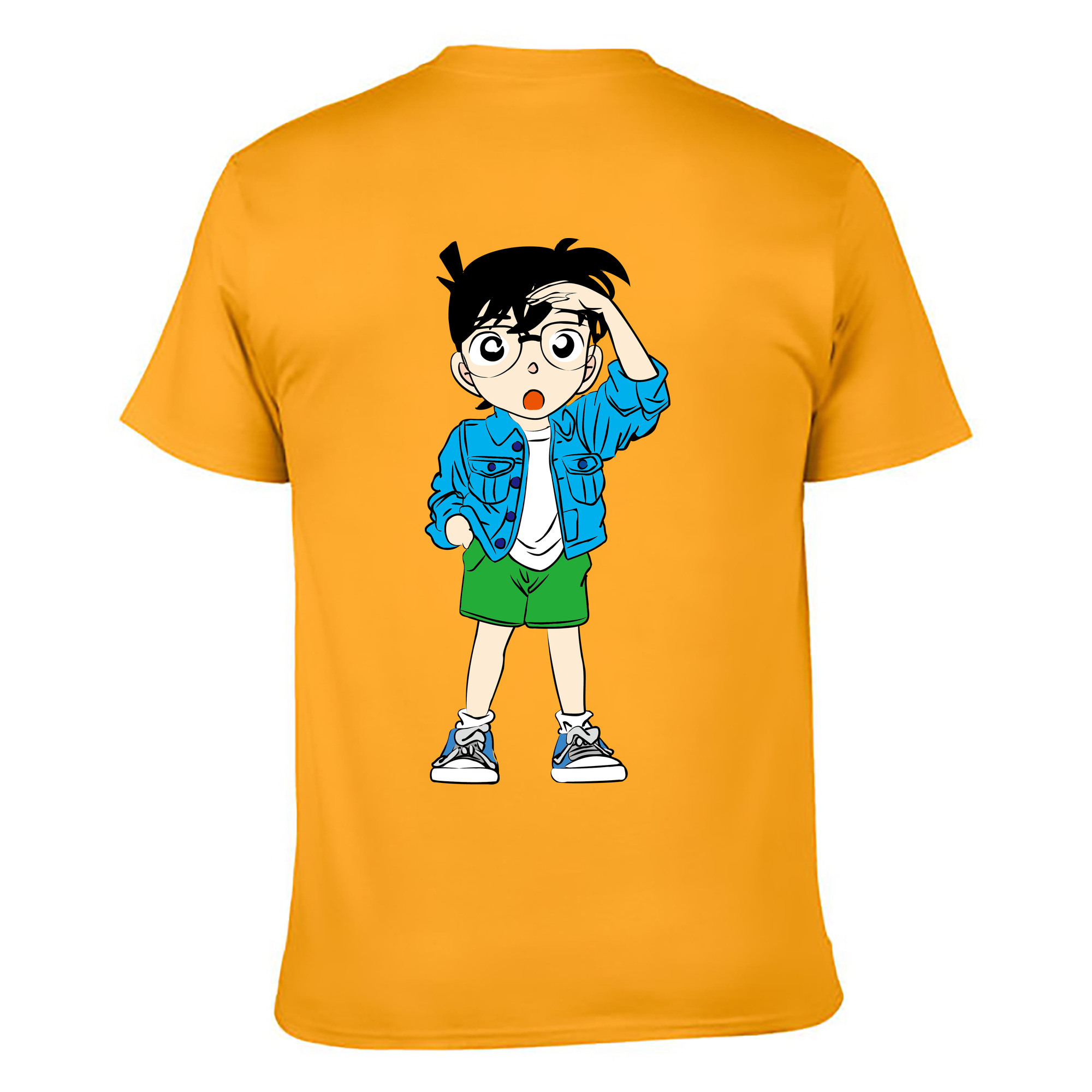 （画像用） 名探偵コナン 江戸川 コナン Detective Conan Conan Edogawa 綿100％ メンズ半袖Tシャツ（バックプリント） 通気性