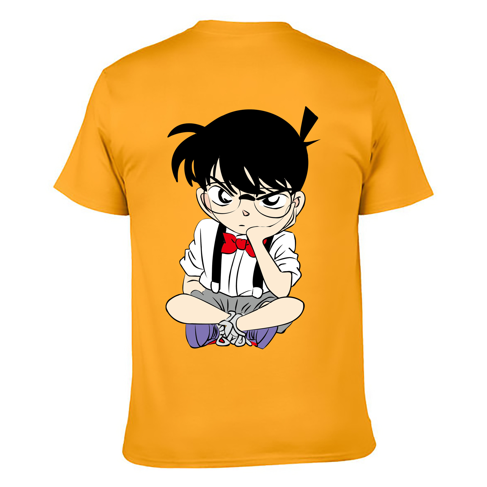 （画像用） 名探偵コナン 江戸川 コナン Detective Conan Conan Edogawa 綿100％ メンズ半袖Tシャツ（バックプリント） 通気性