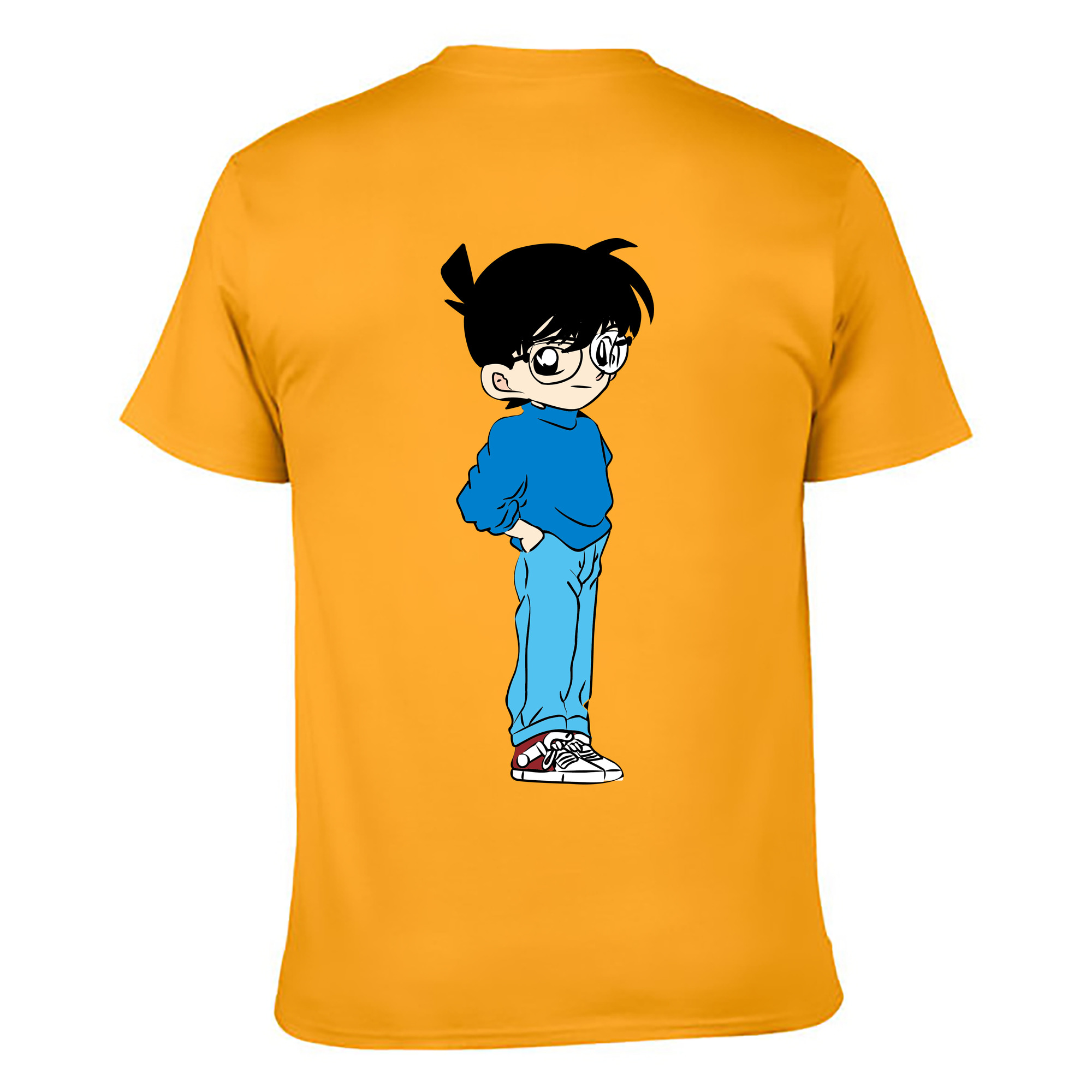 （画像用） 名探偵コナン 江戸川 コナン Detective Conan Conan Edogawa 綿100％ メンズ半袖Tシャツ（バックプリント） 通気性