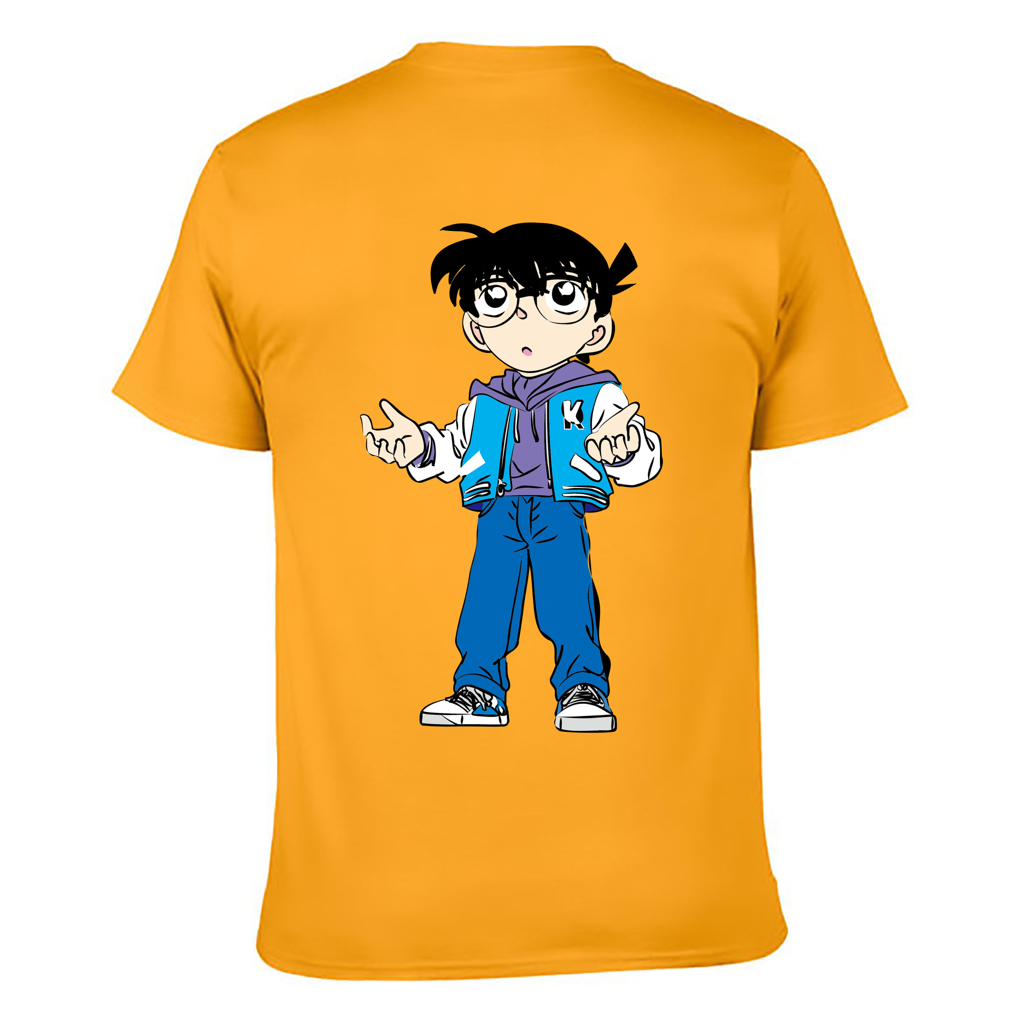 （画像用） 名探偵コナン 江戸川 コナン Detective Conan Conan Edogawa 綿100％ メンズ半袖Tシャツ（バックプリント） 通気性