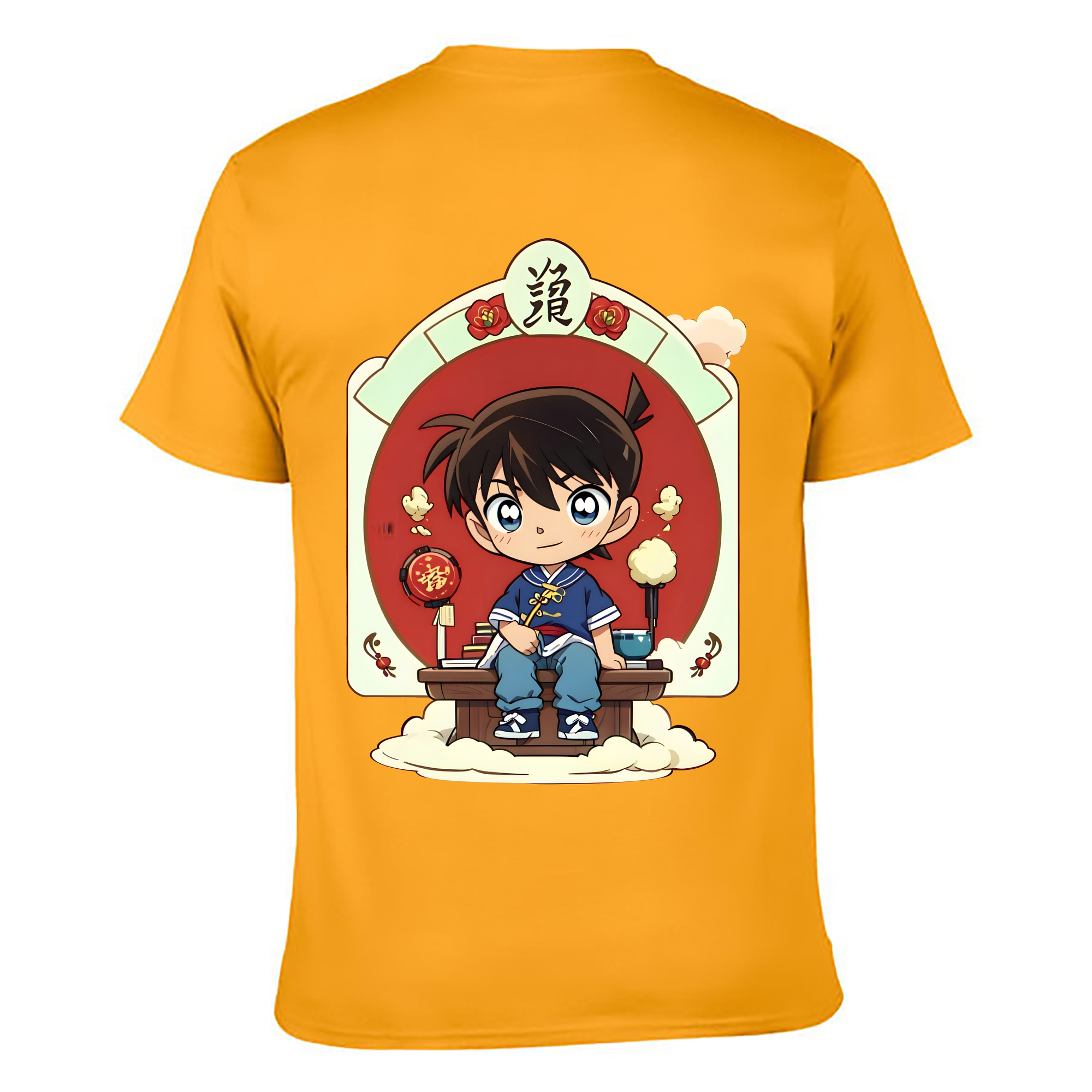 （画像用） 名探偵コナン 江戸川 コナン Detective Conan Conan Edogawa 綿100％ メンズ半袖Tシャツ（バックプリント） 通気性
