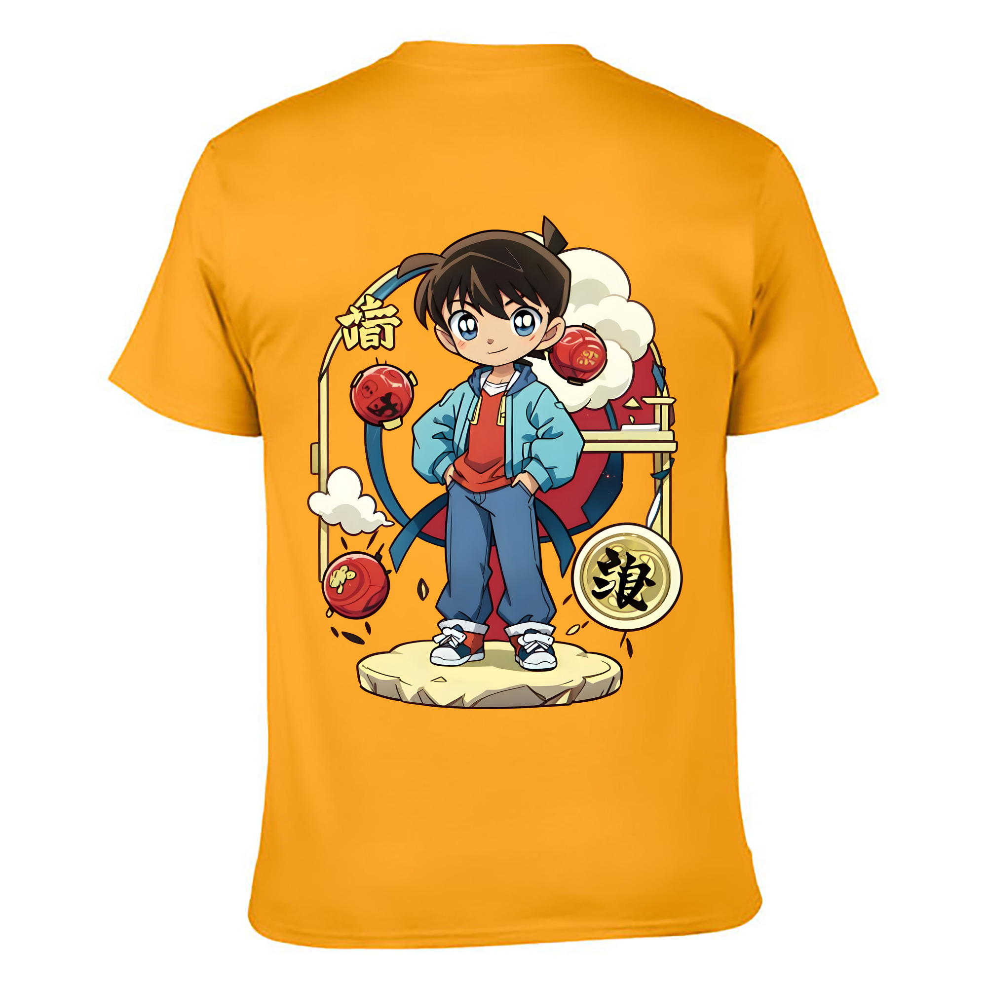 （画像用） 名探偵コナン 江戸川 コナン Detective Conan Conan Edogawa 綿100％ メンズ半袖Tシャツ（バックプリント） 通気性