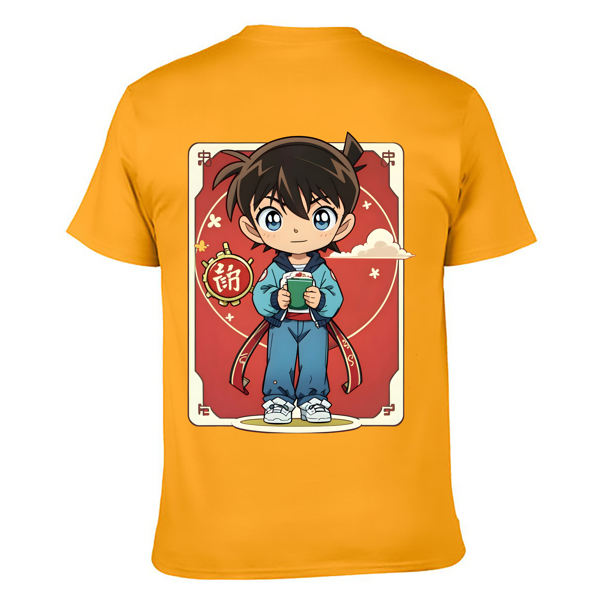 （画像用） 名探偵コナン 江戸川 コナン Detective Conan Conan Edogawa 綿100％ メンズ半袖Tシャツ（バックプリント） 通気性