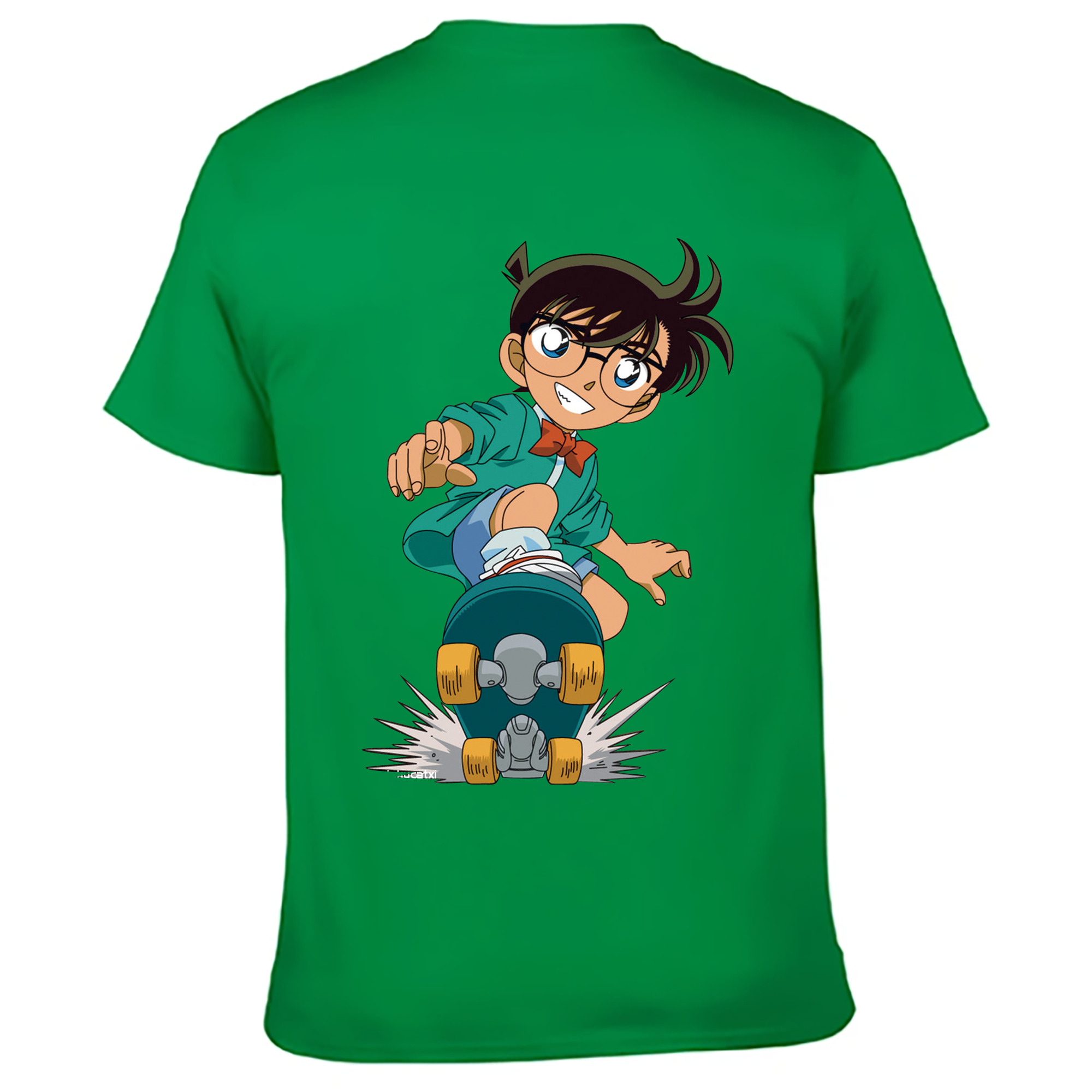 （画像用） 名探偵コナン 江戸川 コナン Detective Conan Conan Edogawa 綿100％ メンズ半袖Tシャツ（バックプリント） 通気性