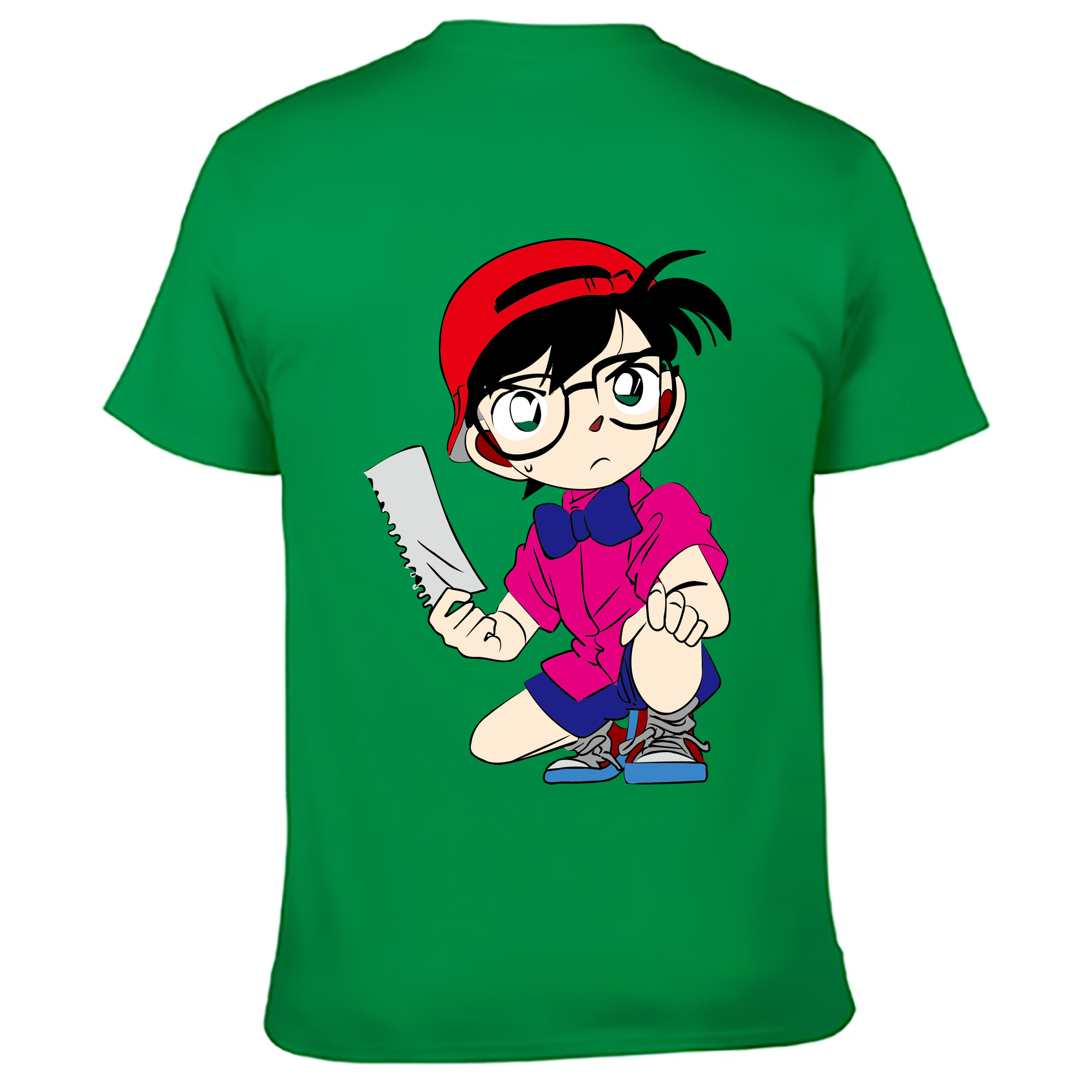 （画像用） 名探偵コナン 江戸川 コナン Detective Conan Conan Edogawa 綿100％ メンズ半袖Tシャツ（バックプリント） 通気性
