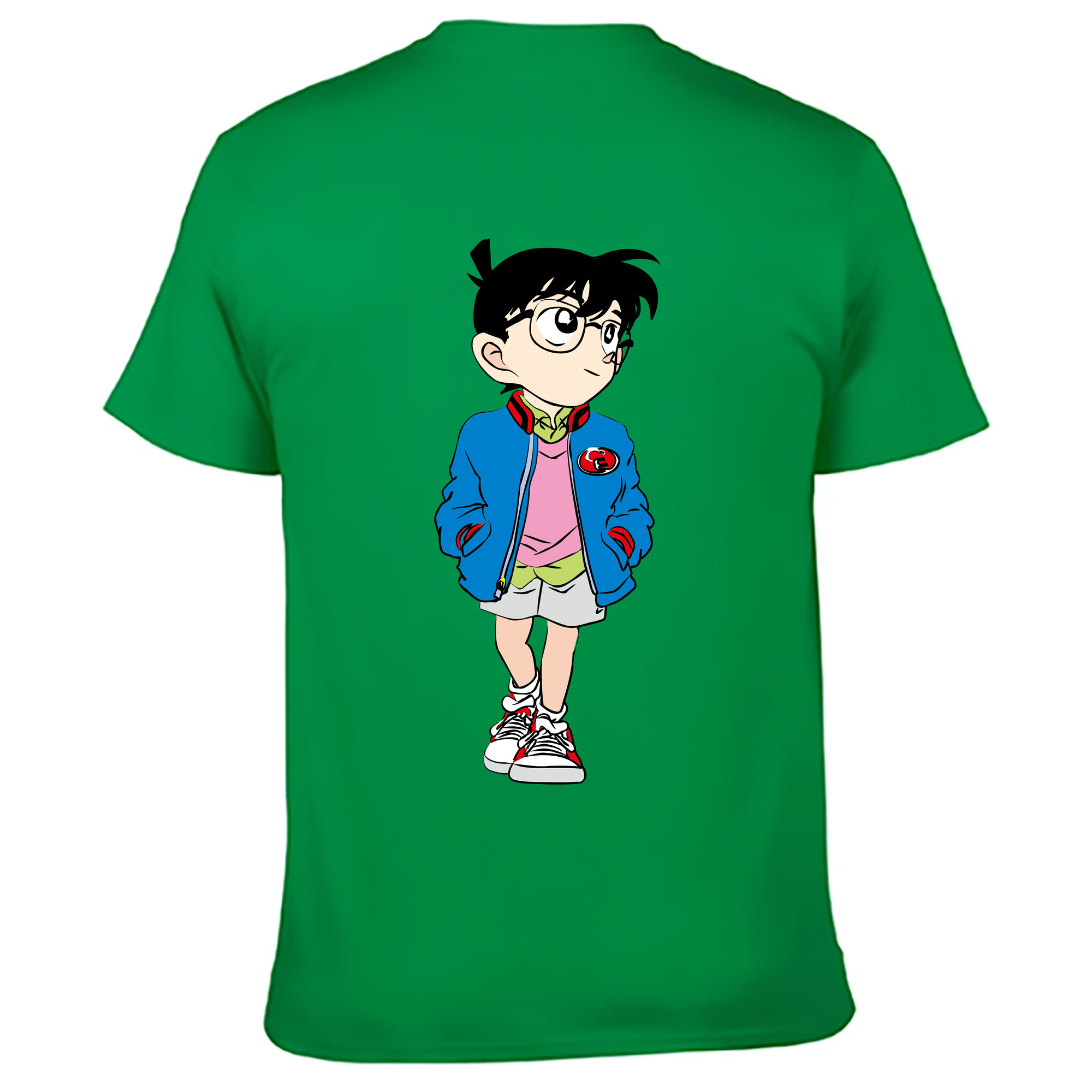 （画像用） 名探偵コナン 江戸川 コナン Detective Conan Conan Edogawa 綿100％ メンズ半袖Tシャツ（バックプリント） 通気性
