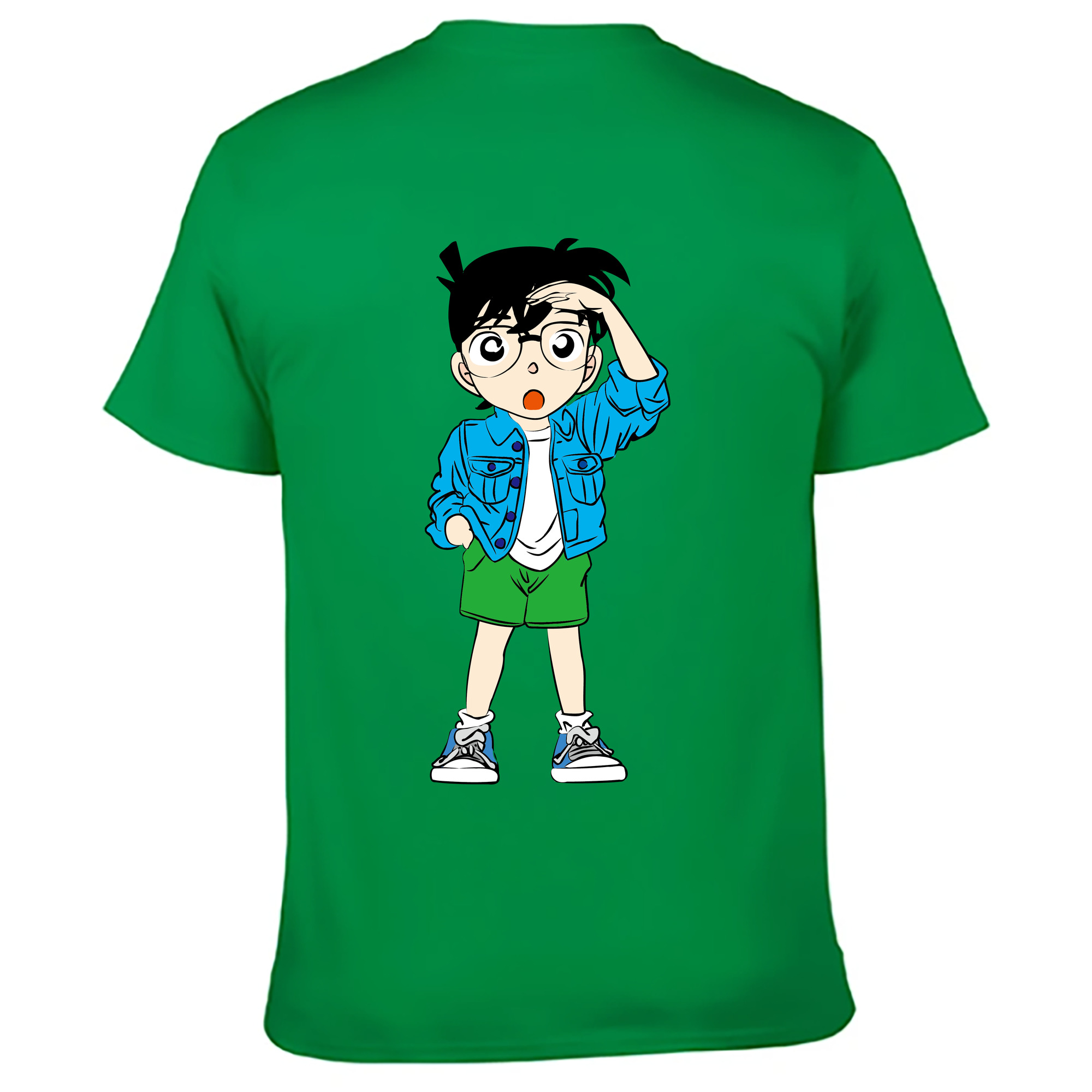 （画像用） 名探偵コナン 江戸川 コナン Detective Conan Conan Edogawa 綿100％ メンズ半袖Tシャツ（バックプリント） 通気性