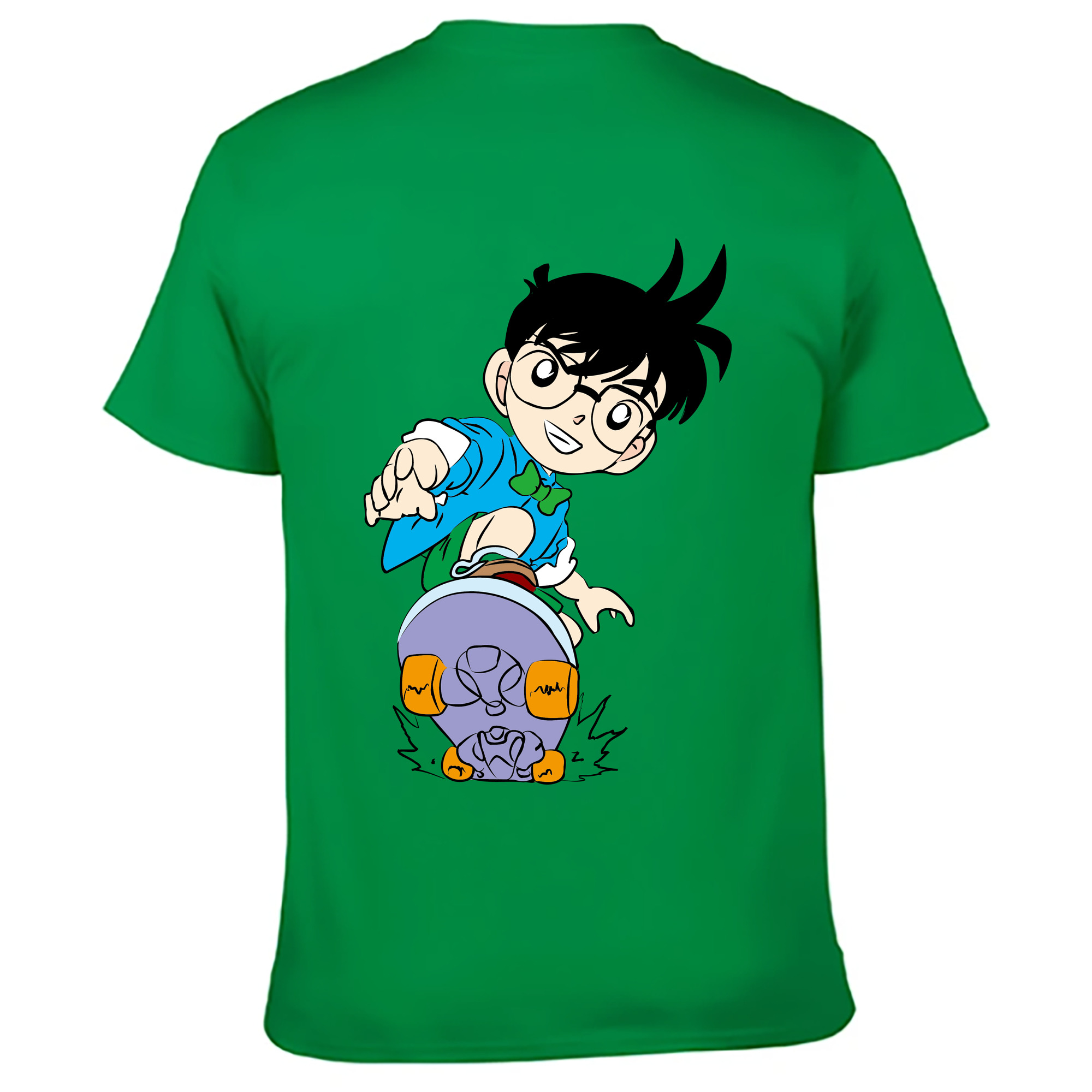（画像用） 名探偵コナン 江戸川 コナン Detective Conan Conan Edogawa 綿100％ メンズ半袖Tシャツ（バックプリント） 通気性