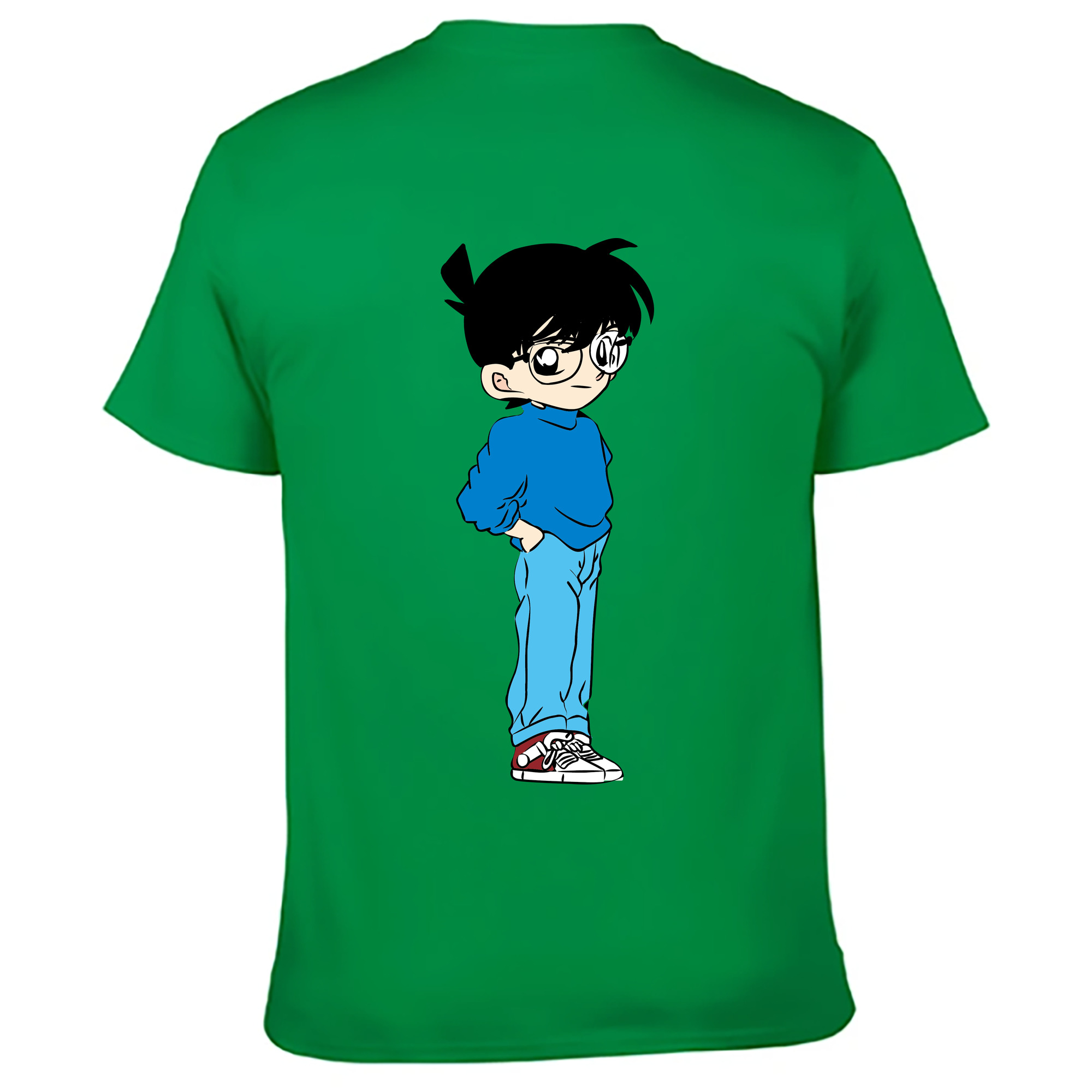 （画像用） 名探偵コナン 江戸川 コナン Detective Conan Conan Edogawa 綿100％ メンズ半袖Tシャツ（バックプリント） 通気性