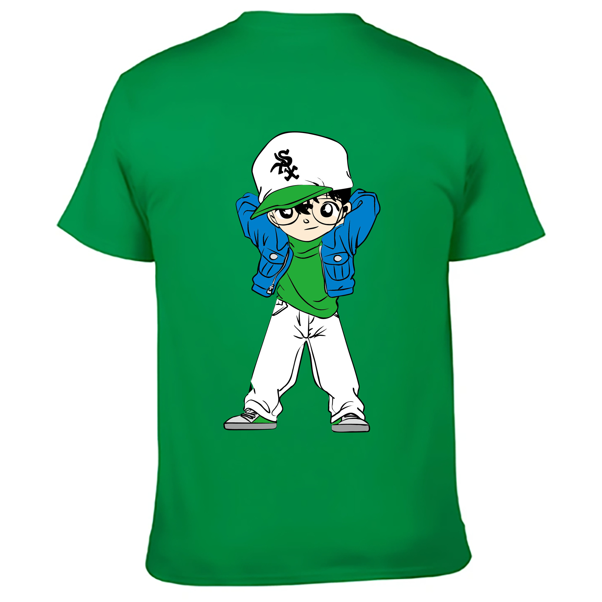 （画像用） 名探偵コナン 江戸川 コナン Detective Conan Conan Edogawa 綿100％ メンズ半袖Tシャツ（バックプリント） 通気性