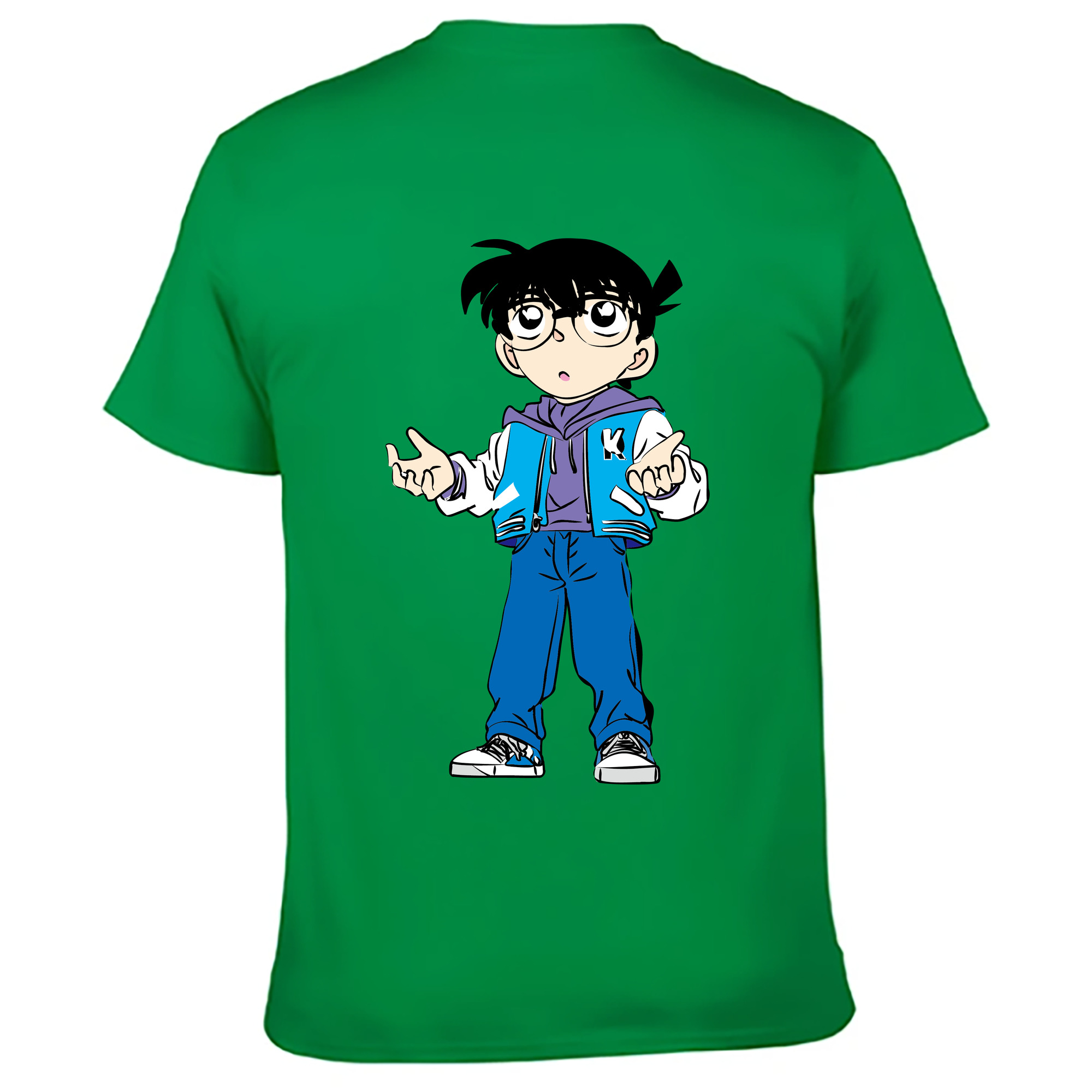 （画像用） 名探偵コナン 江戸川 コナン Detective Conan Conan Edogawa 綿100％ メンズ半袖Tシャツ（バックプリント） 通気性