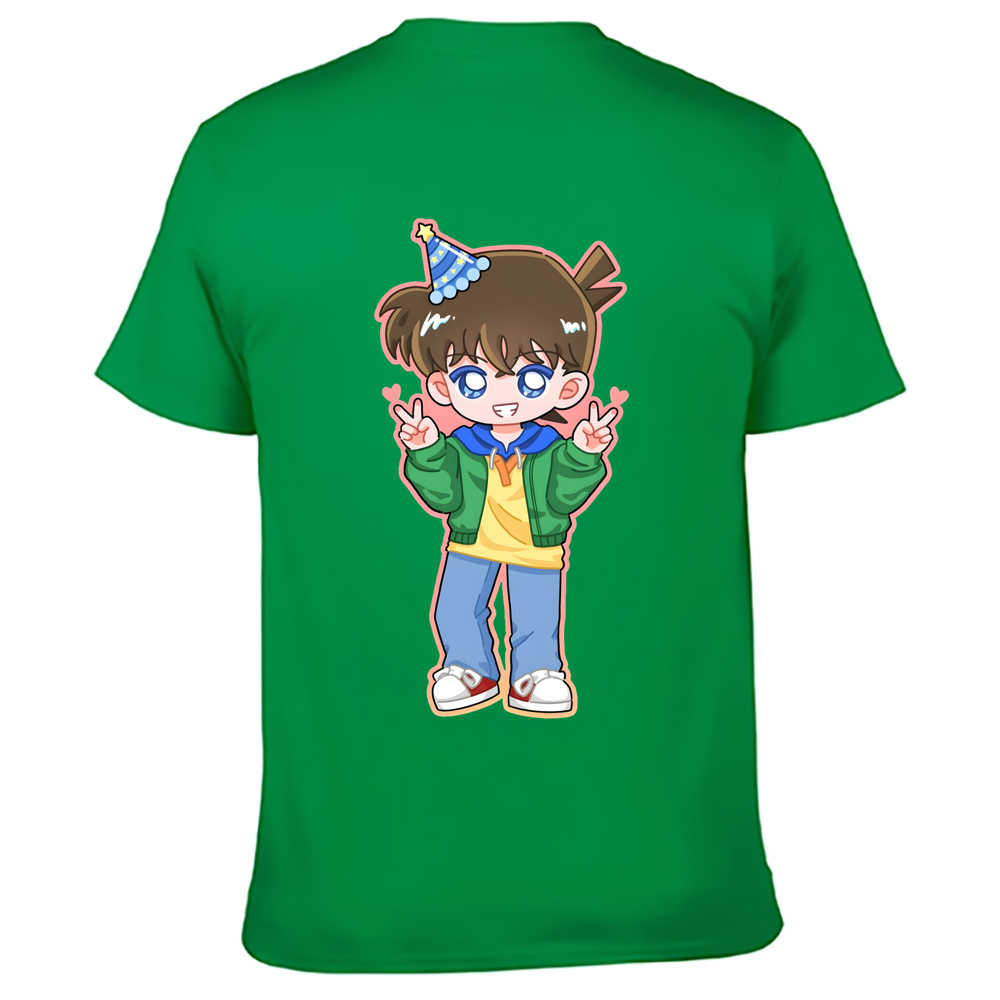 （画像用） 名探偵コナン 江戸川 コナン Detective Conan Conan Edogawa 綿100％ メンズ半袖Tシャツ（バックプリント） 通気性