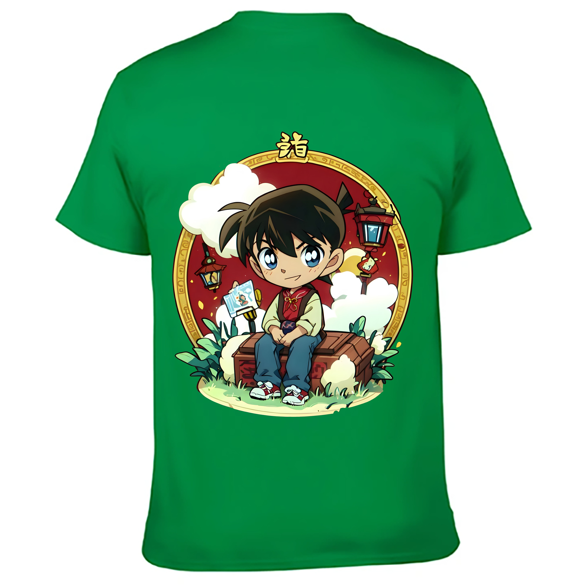（画像用） 名探偵コナン 江戸川 コナン Detective Conan Conan Edogawa 綿100％ メンズ半袖Tシャツ（バックプリント） 通気性