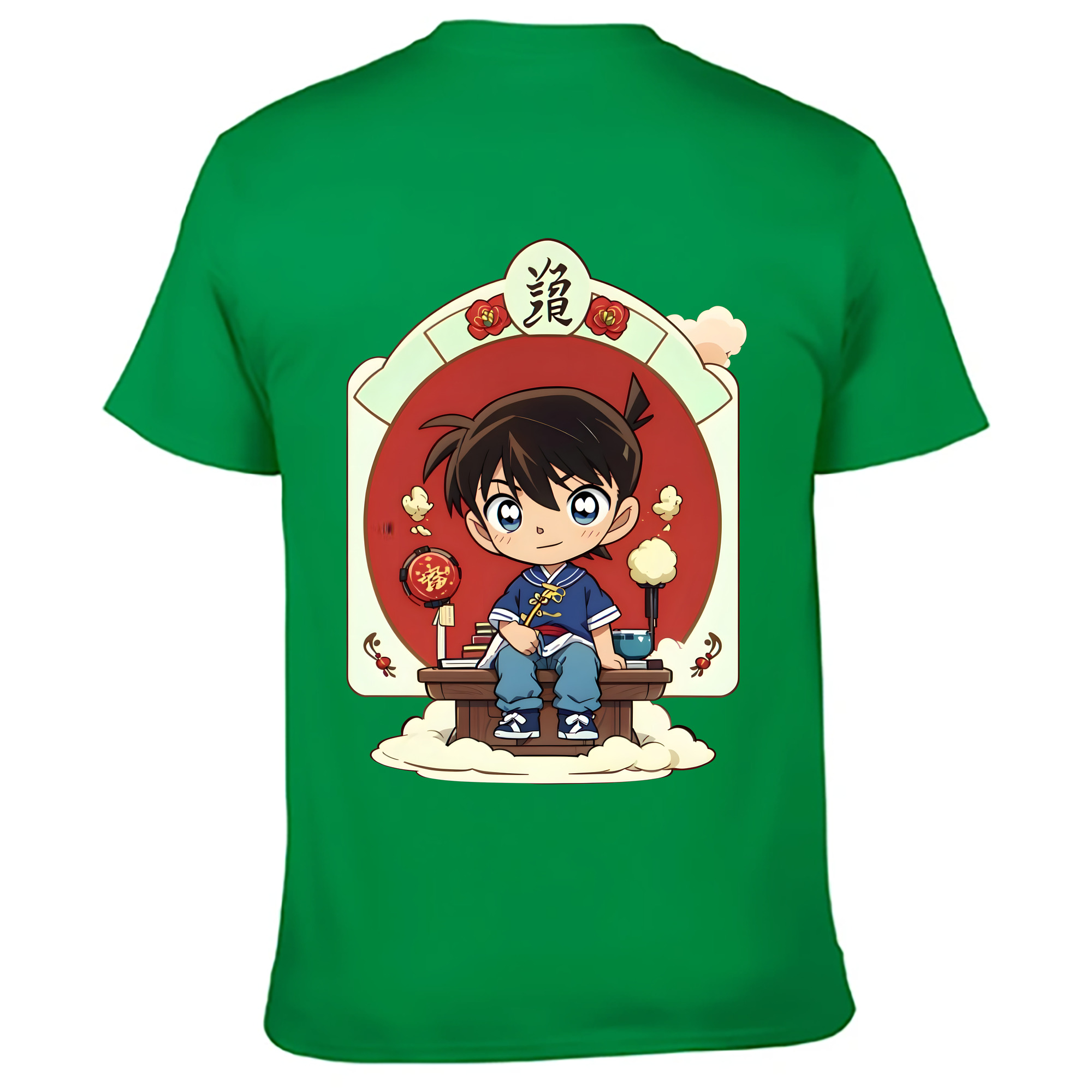 （画像用） 名探偵コナン 江戸川 コナン Detective Conan Conan Edogawa 綿100％ メンズ半袖Tシャツ（バックプリント） 通気性