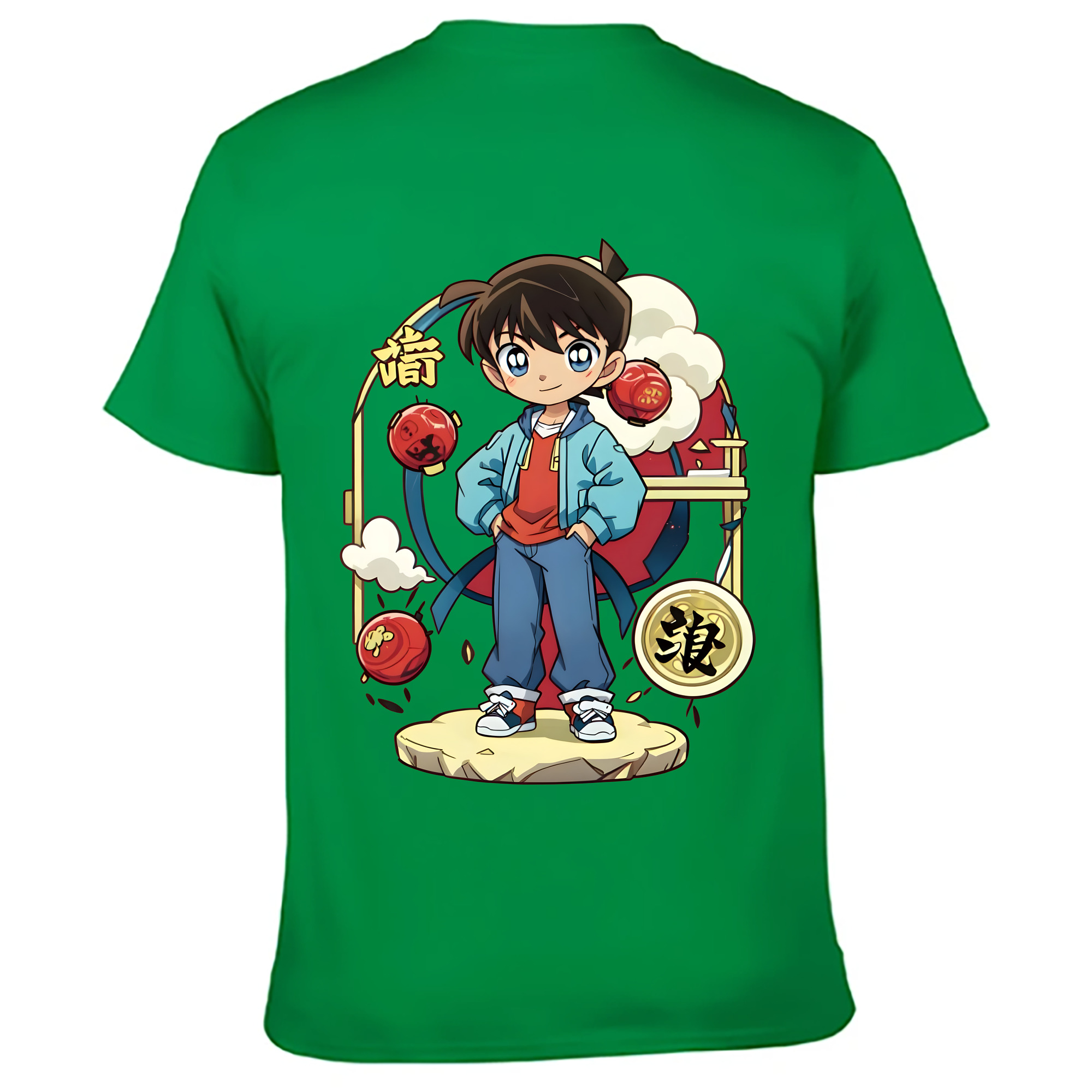 （画像用） 名探偵コナン 江戸川 コナン Detective Conan Conan Edogawa 綿100％ メンズ半袖Tシャツ（バックプリント） 通気性
