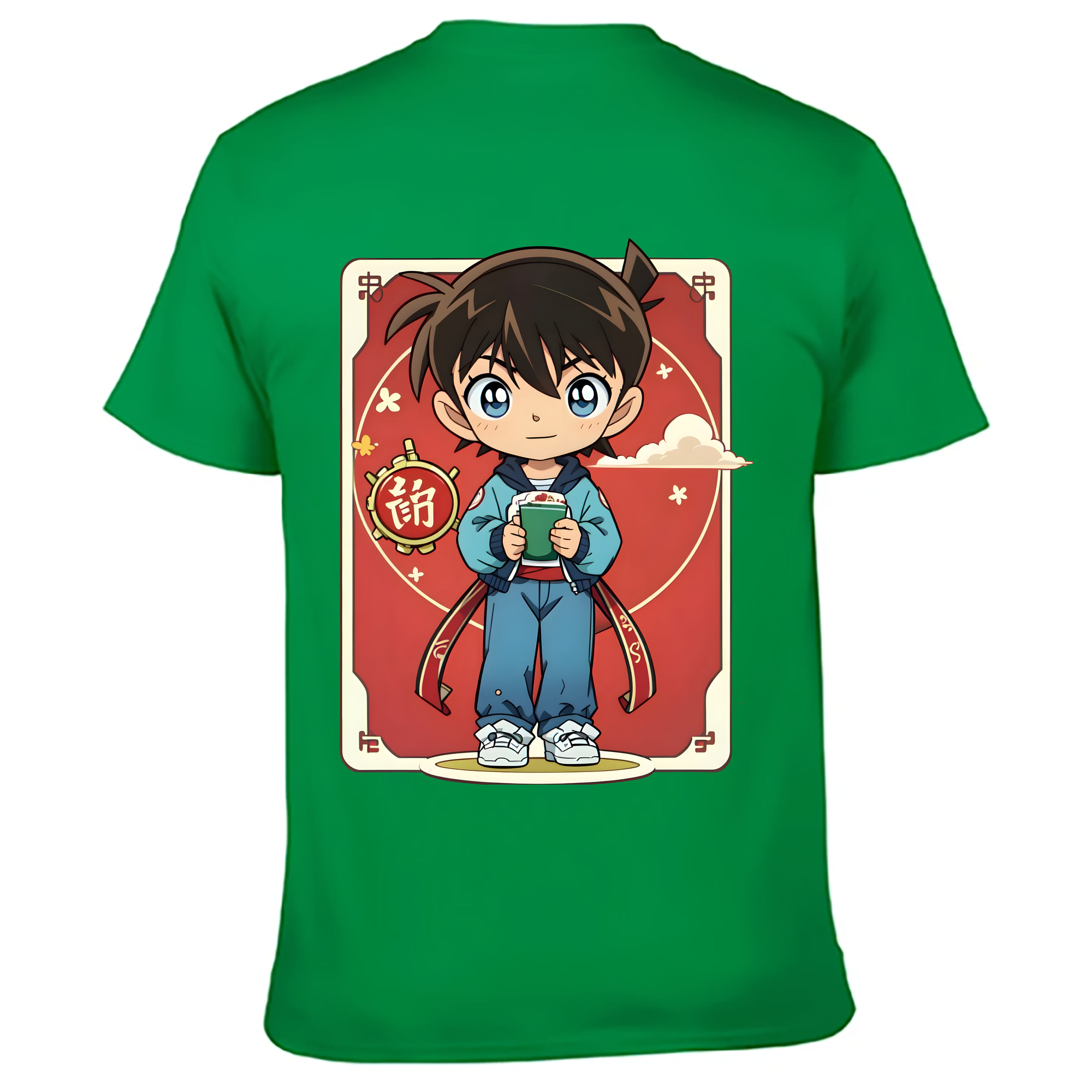 （画像用） 名探偵コナン 江戸川 コナン Detective Conan Conan Edogawa 綿100％ メンズ半袖Tシャツ（バックプリント） 通気性