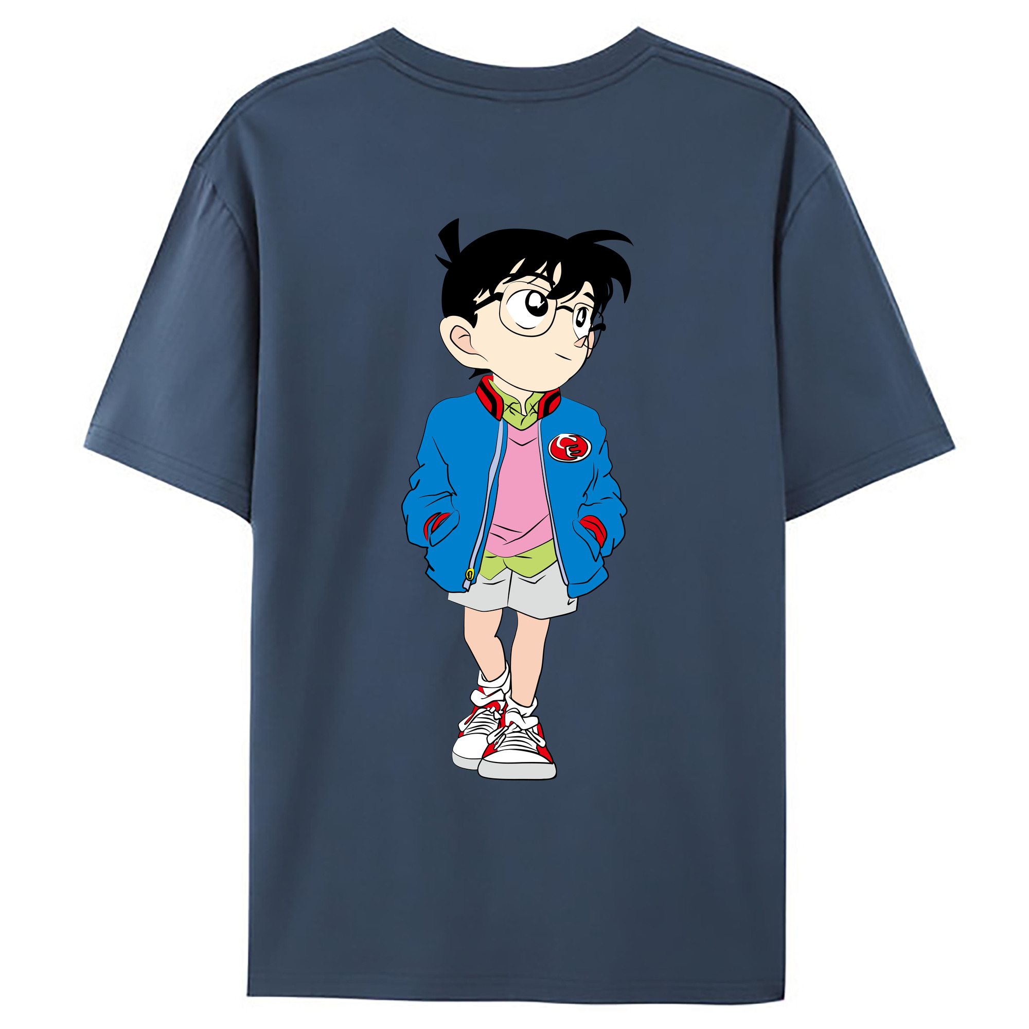 （画像用） 名探偵コナン 江戸川 コナン Detective Conan Conan Edogawa 綿100％ メンズ半袖Tシャツ（バックプリント） 通気性