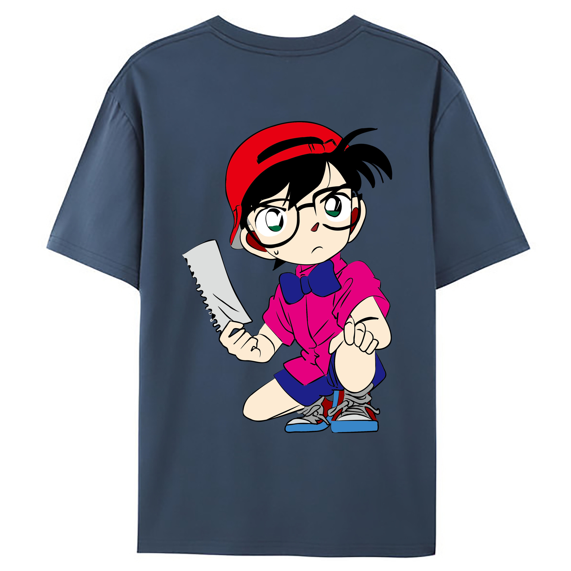（画像用） 名探偵コナン 江戸川 コナン Detective Conan Conan Edogawa 綿100％ メンズ半袖Tシャツ（バックプリント） 通気性