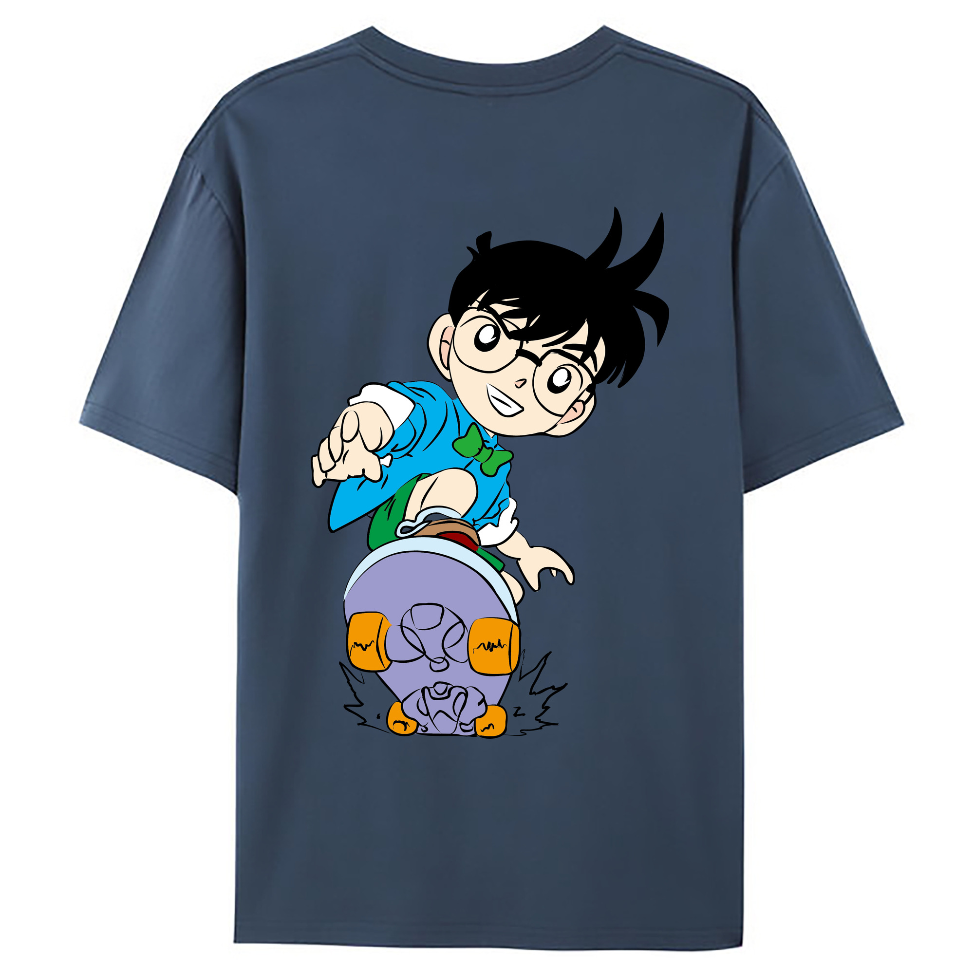 （画像用） 名探偵コナン 江戸川 コナン Detective Conan Conan Edogawa 綿100％ メンズ半袖Tシャツ（バックプリント） 通気性