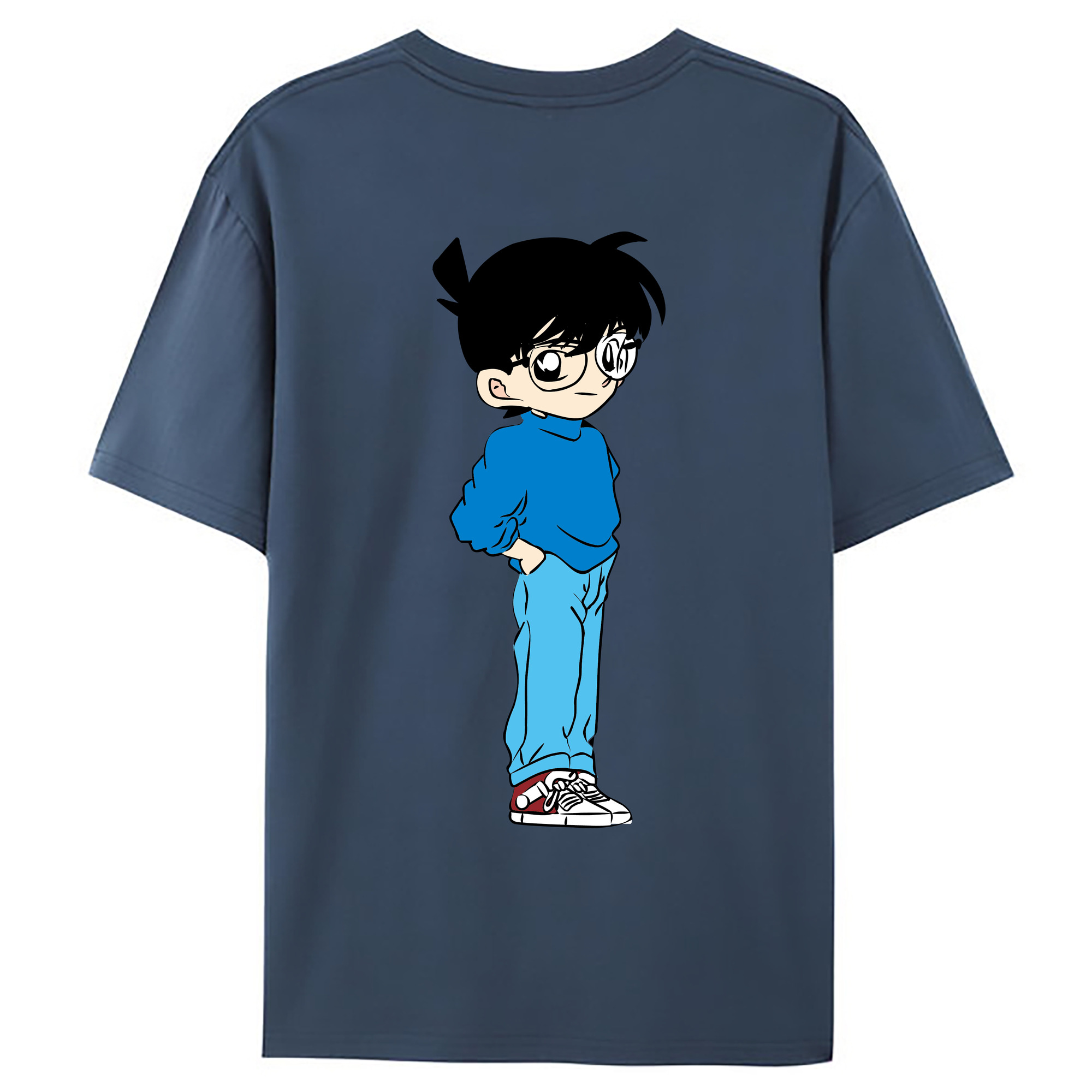 （画像用） 名探偵コナン 江戸川 コナン Detective Conan Conan Edogawa 綿100％ メンズ半袖Tシャツ（バックプリント） 通気性