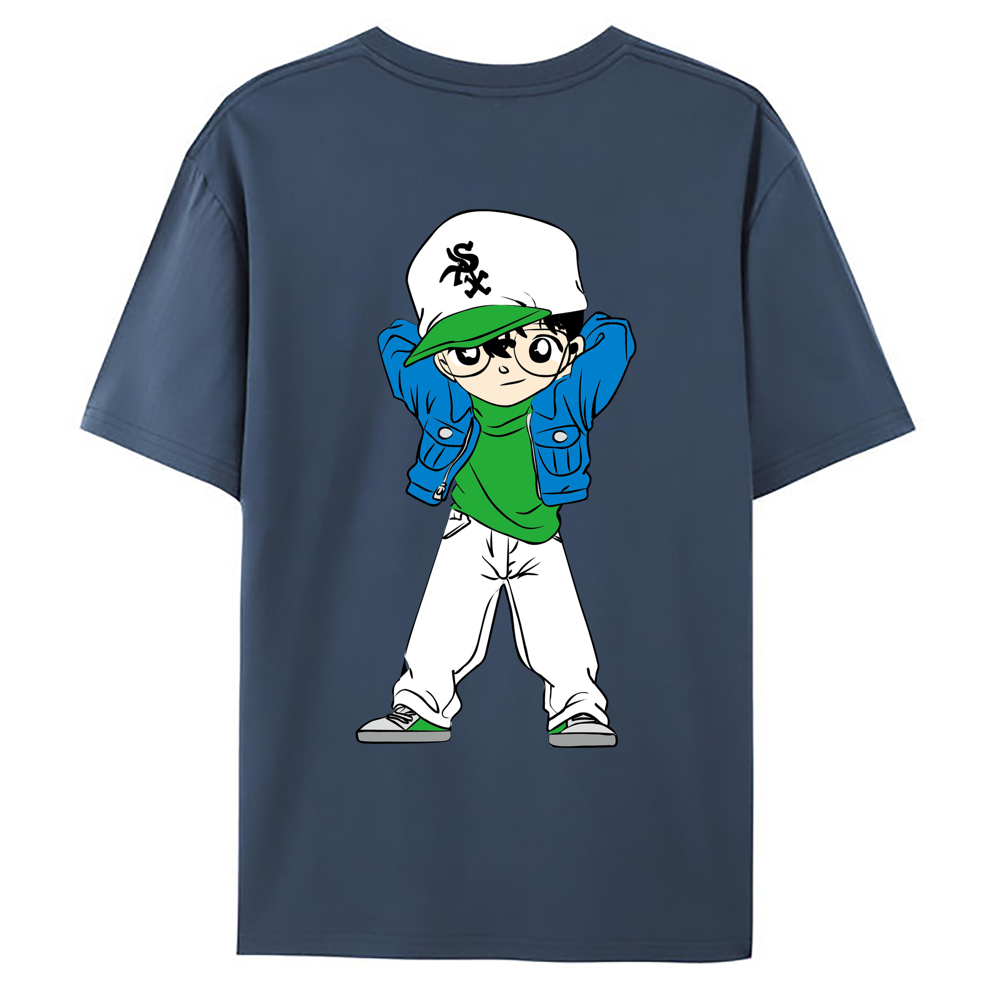 （画像用） 名探偵コナン 江戸川 コナン Detective Conan Conan Edogawa 綿100％ メンズ半袖Tシャツ（バックプリント） 通気性