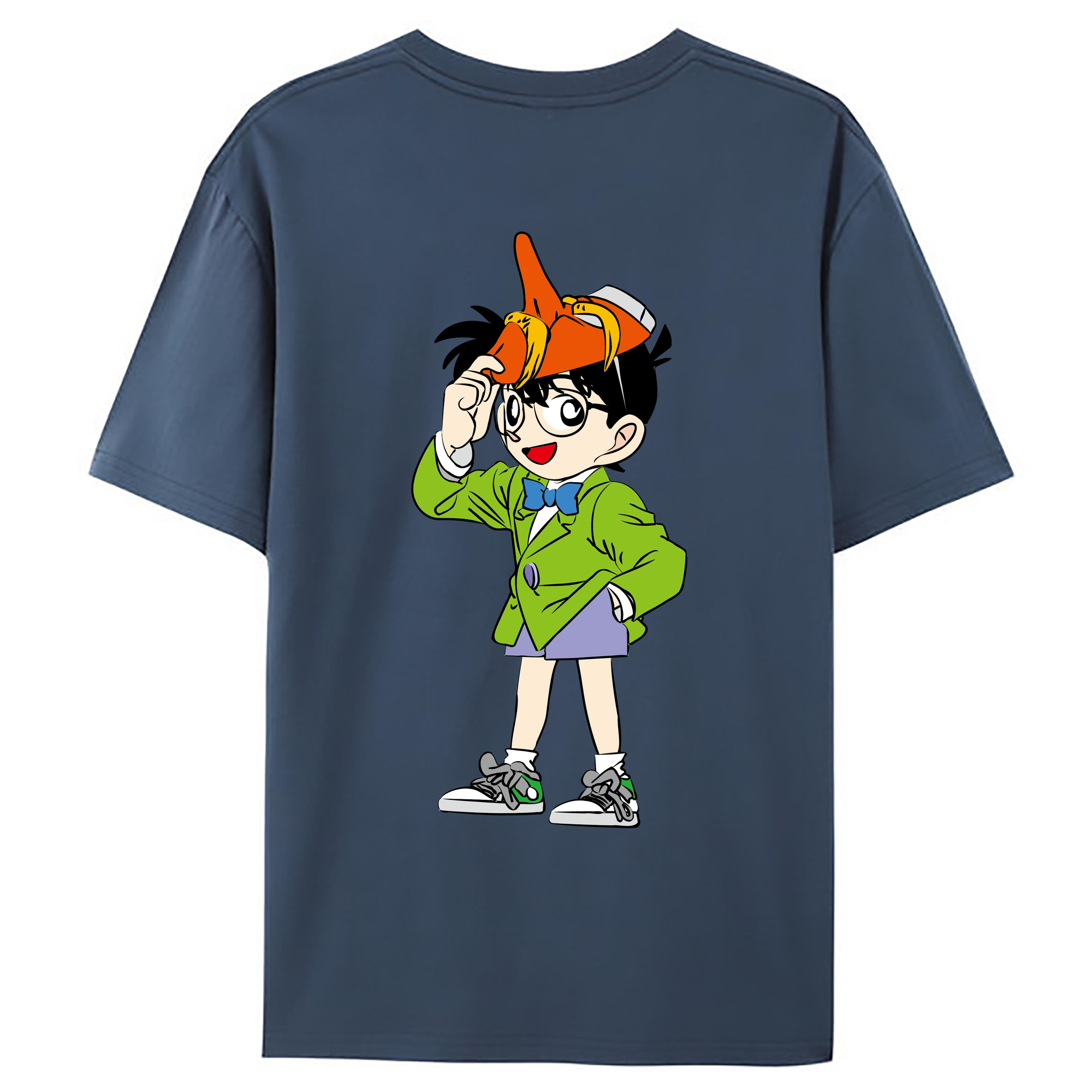 （画像用） 名探偵コナン 江戸川 コナン Detective Conan Conan Edogawa 綿100％ メンズ半袖Tシャツ（バックプリント） 通気性