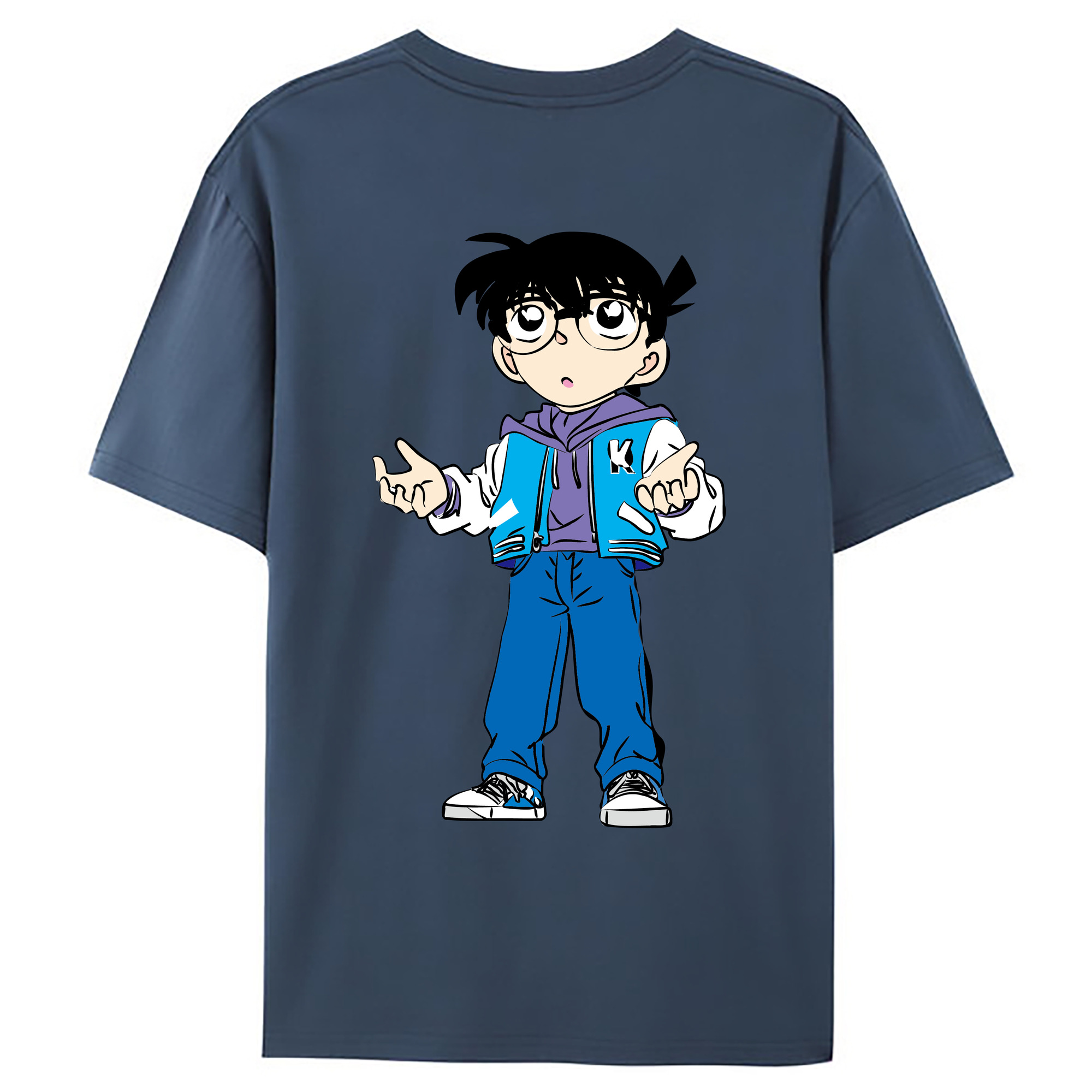 （画像用） 名探偵コナン 江戸川 コナン Detective Conan Conan Edogawa 綿100％ メンズ半袖Tシャツ（バックプリント） 通気性