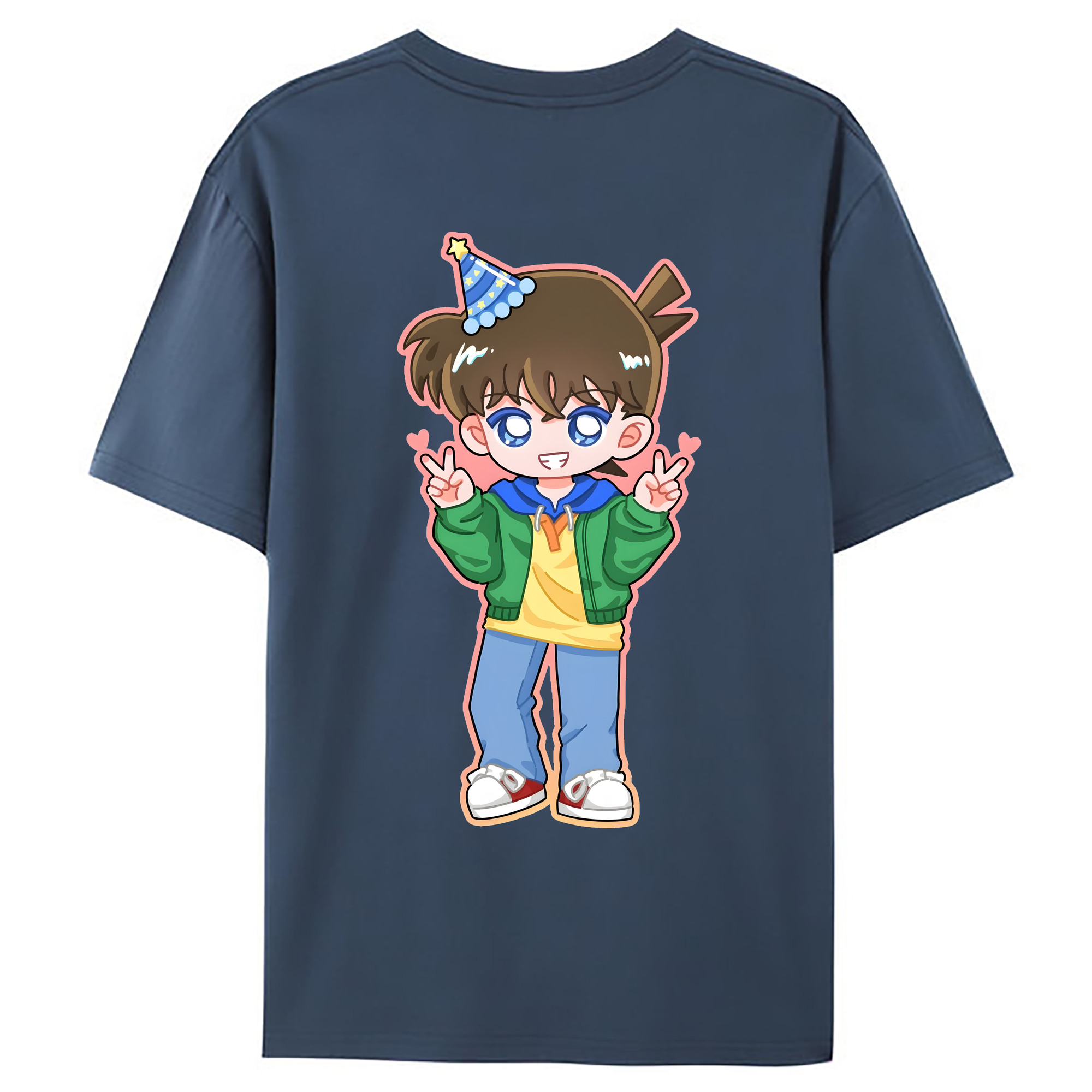 （画像用） 名探偵コナン 江戸川 コナン Detective Conan Conan Edogawa 綿100％ メンズ半袖Tシャツ（バックプリント） 通気性
