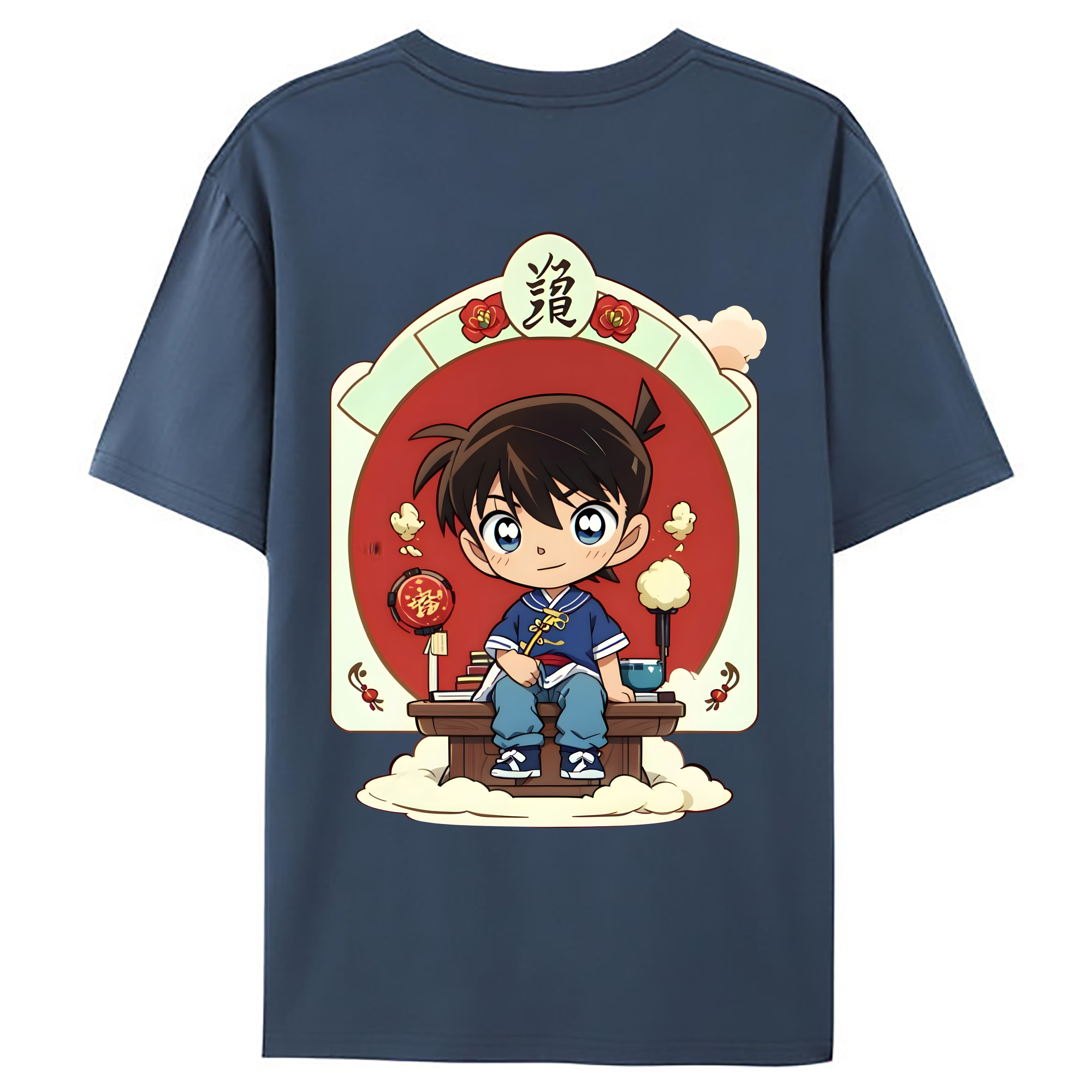 （画像用） 名探偵コナン 江戸川 コナン Detective Conan Conan Edogawa 綿100％ メンズ半袖Tシャツ（バックプリント） 通気性