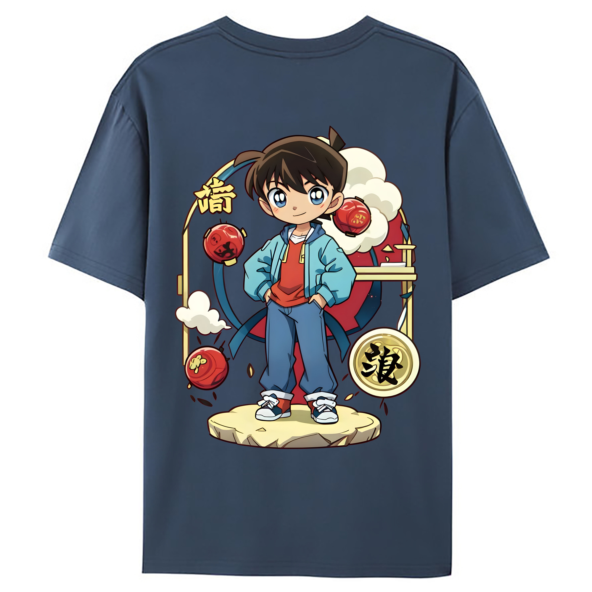 （画像用） 名探偵コナン 江戸川 コナン Detective Conan Conan Edogawa 綿100％ メンズ半袖Tシャツ（バックプリント） 通気性
