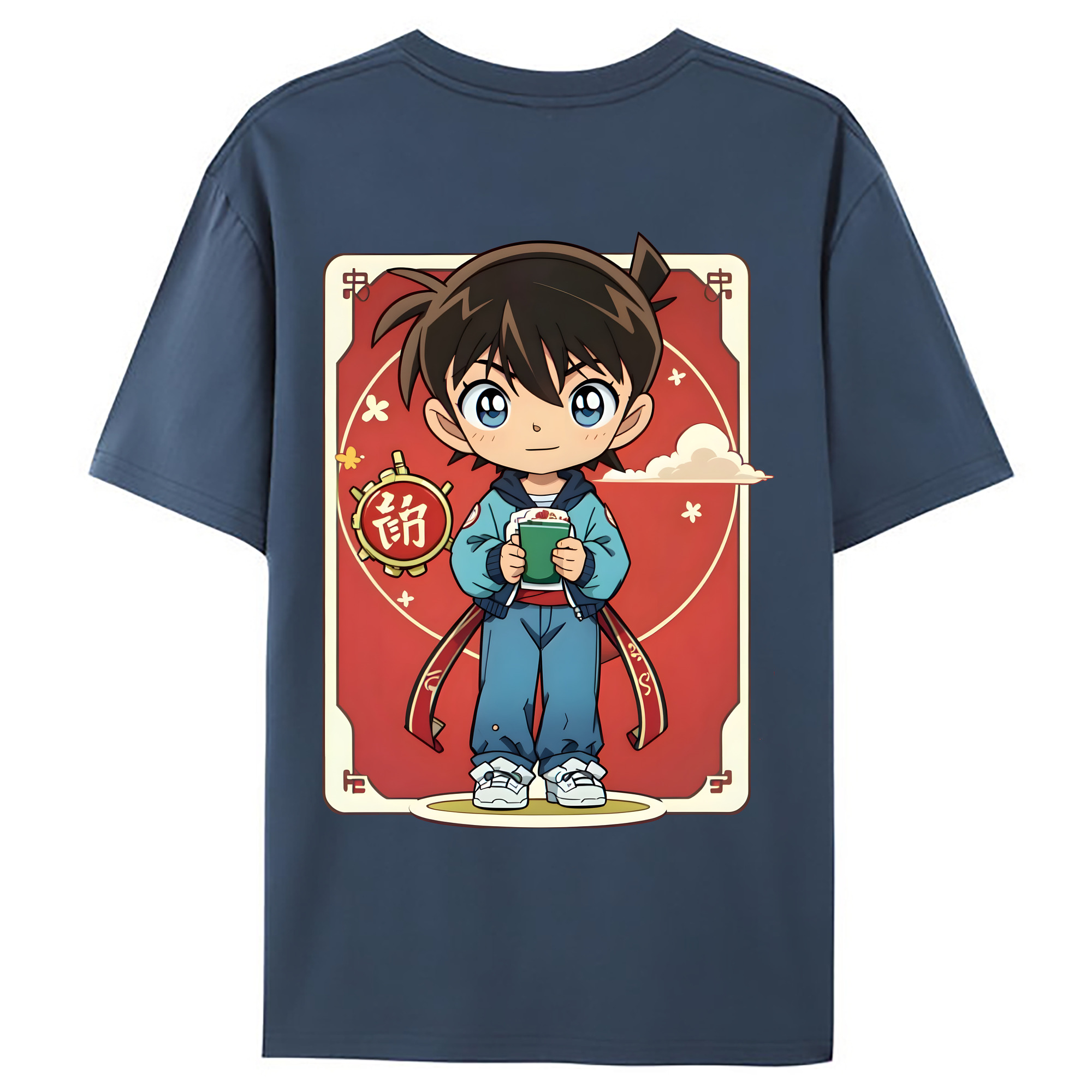 （画像用） 名探偵コナン 江戸川 コナン Detective Conan Conan Edogawa 綿100％ メンズ半袖Tシャツ（バックプリント） 通気性