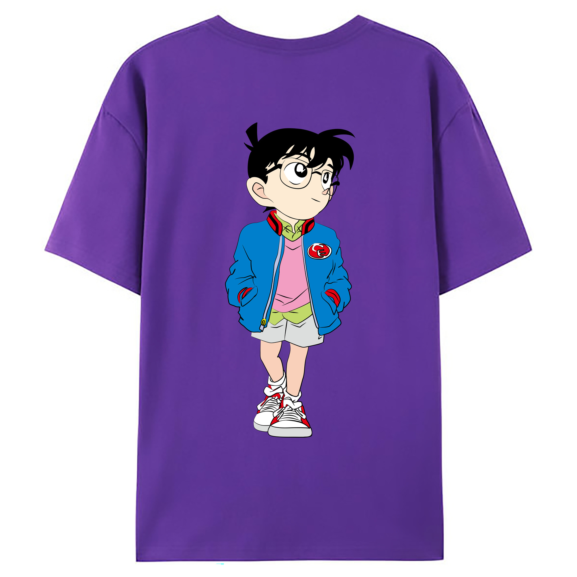 （画像用） 名探偵コナン 江戸川 コナン Detective Conan Conan Edogawa 綿100％ メンズ半袖Tシャツ（バックプリント） 通気性
