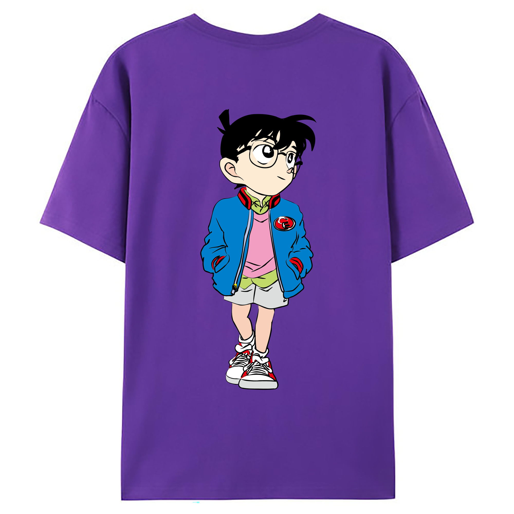 （画像用） 名探偵コナン 江戸川 コナン Detective Conan Conan Edogawa 綿100％ メンズ半袖Tシャツ（バックプリント） 通気性