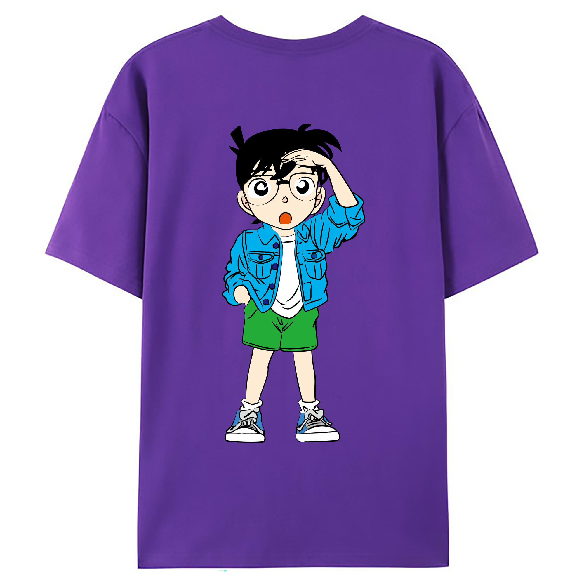（画像用） 名探偵コナン 江戸川 コナン Detective Conan Conan Edogawa 綿100％ メンズ半袖Tシャツ（バックプリント） 通気性