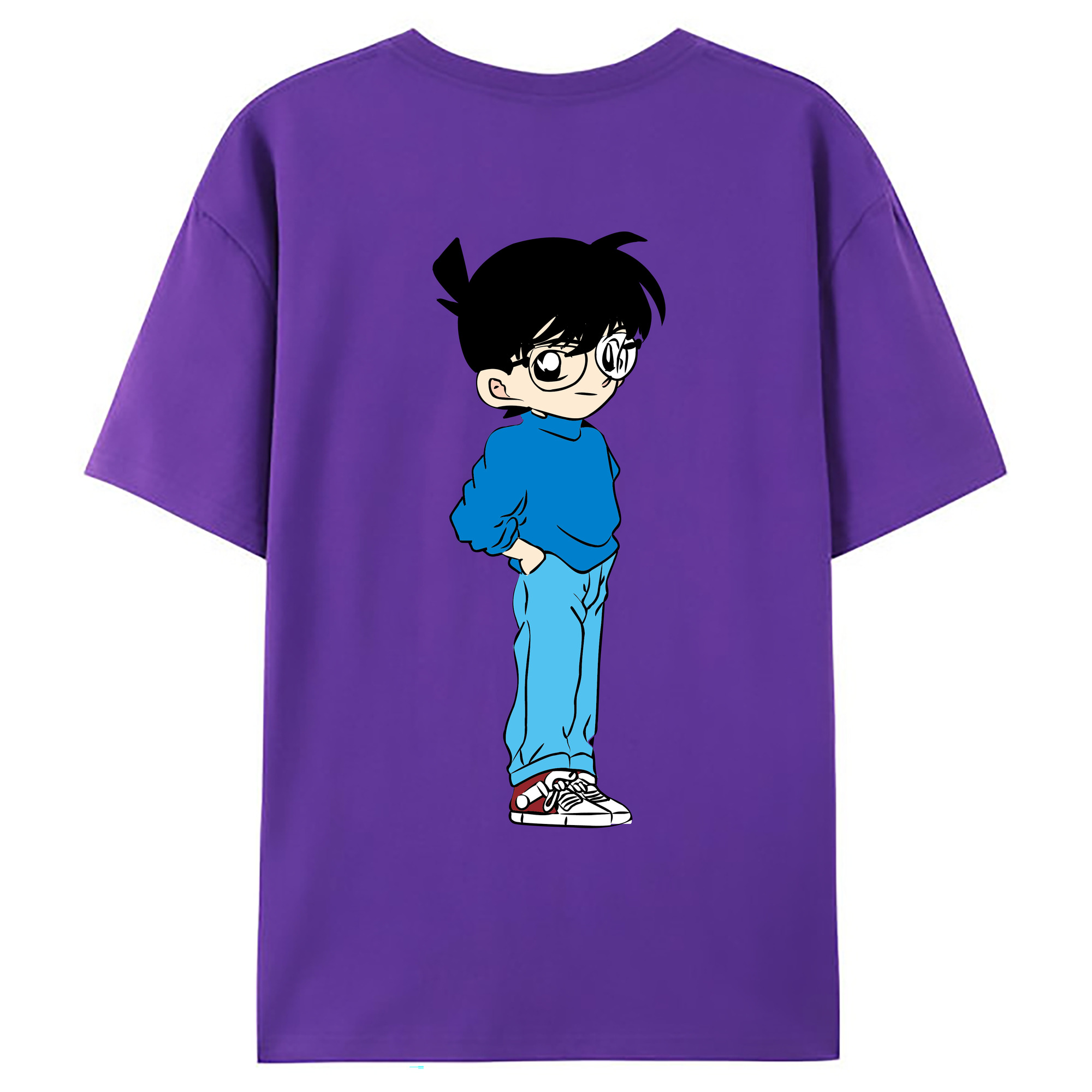 （画像用） 名探偵コナン 江戸川 コナン Detective Conan Conan Edogawa 綿100％ メンズ半袖Tシャツ（バックプリント） 通気性