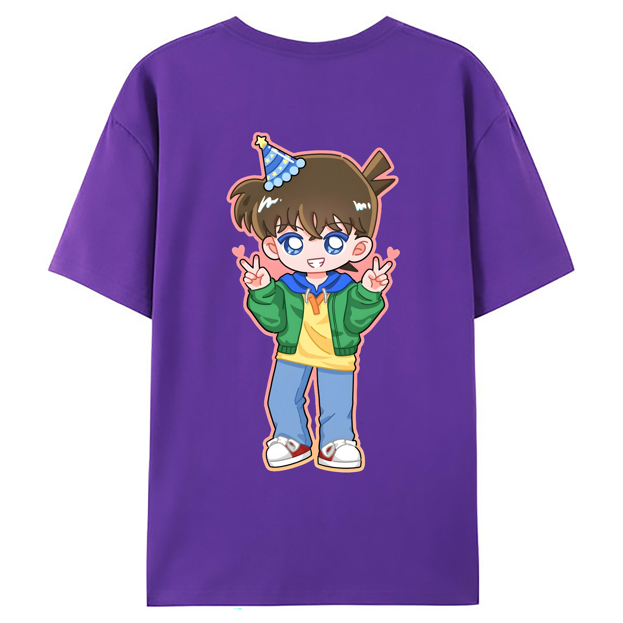 （画像用） 名探偵コナン 江戸川 コナン Detective Conan Conan Edogawa 綿100％ メンズ半袖Tシャツ（バックプリント） 通気性